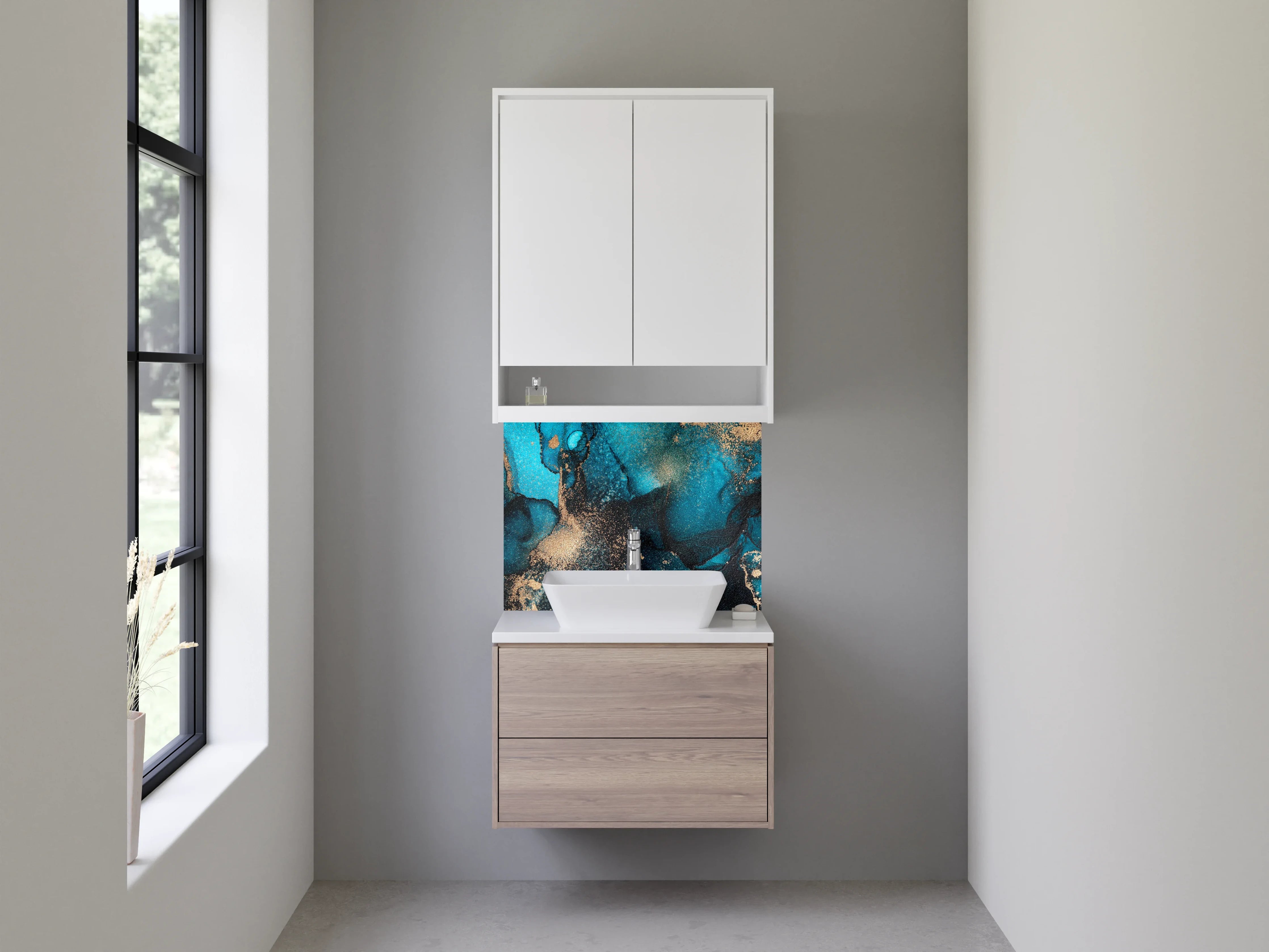 Waschbecken-Rückwand - Abstrakte Blau-Gold Aquarell-Optik