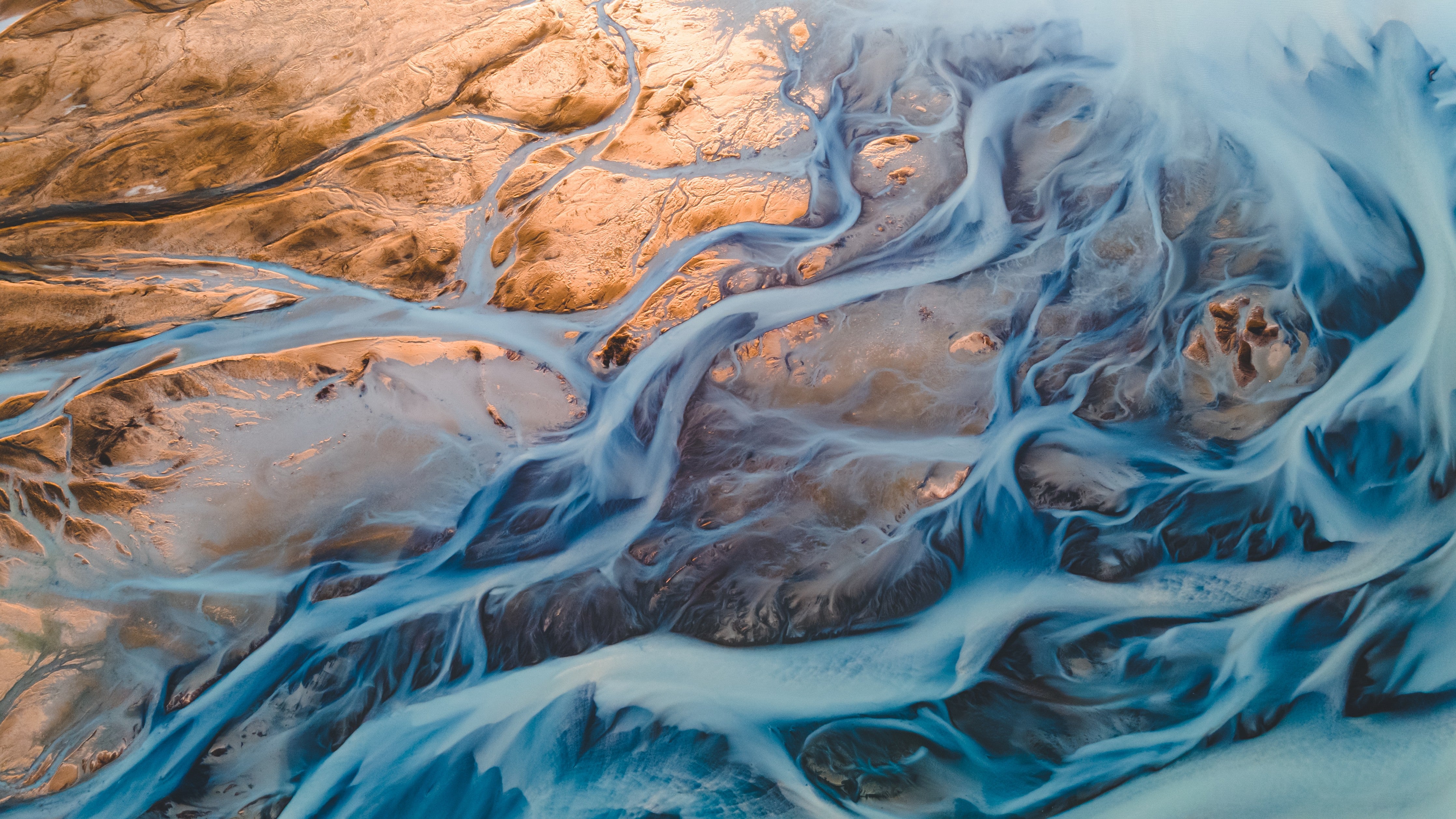 Waschbecken-Rückwand-Abstrakte Flusslandschaft in Blau und Kupfer