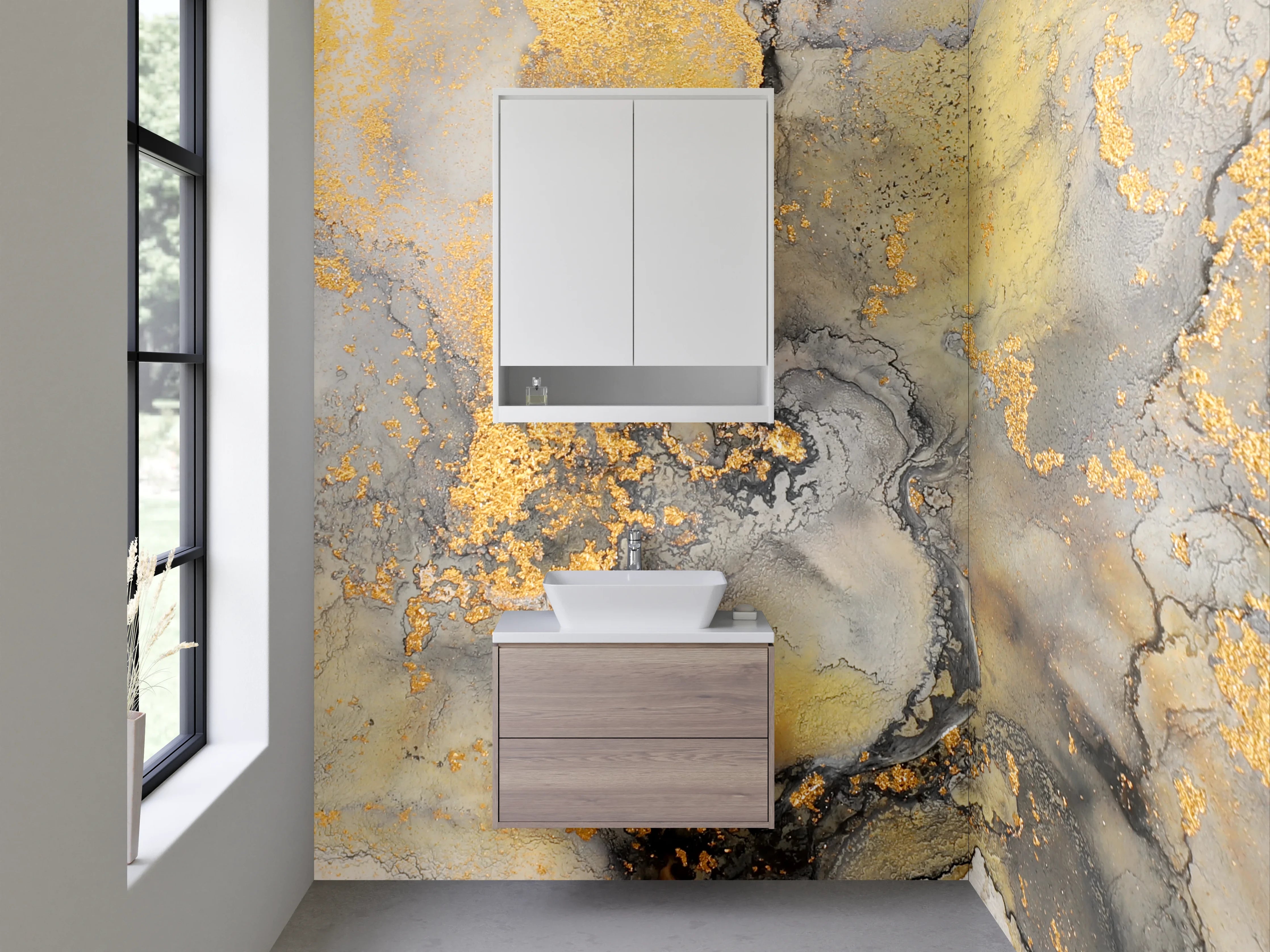 Waschbecken-Rückwand - Abstrakte Gold-Marmor-Optik Weiß Grau