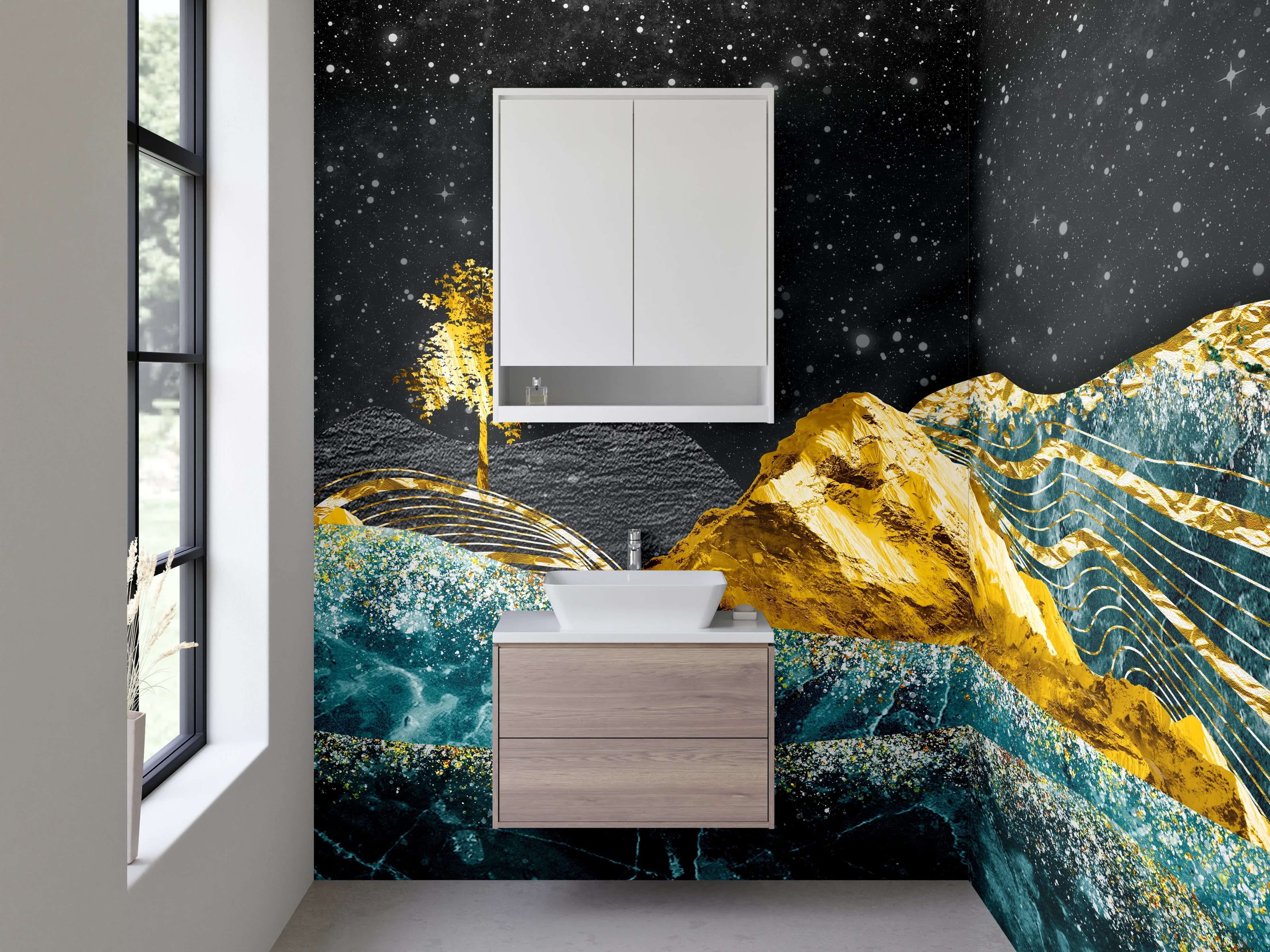 Waschbecken-Rückwand - Abstrakte Goldene Marmorlandschaft Kunst