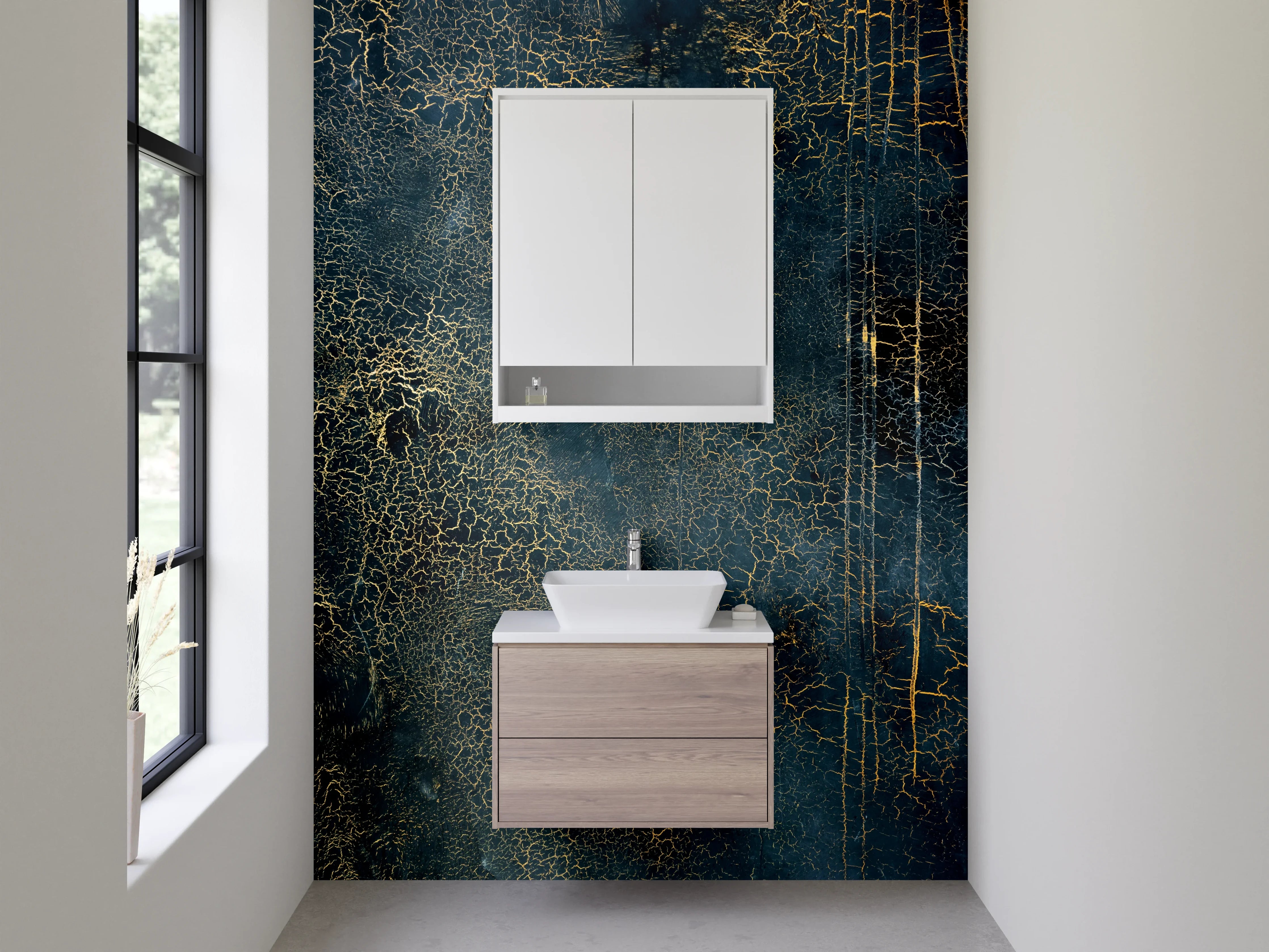 Waschbecken-Rückwand - Abstrakte Goldstruktur auf Dunkelblau
