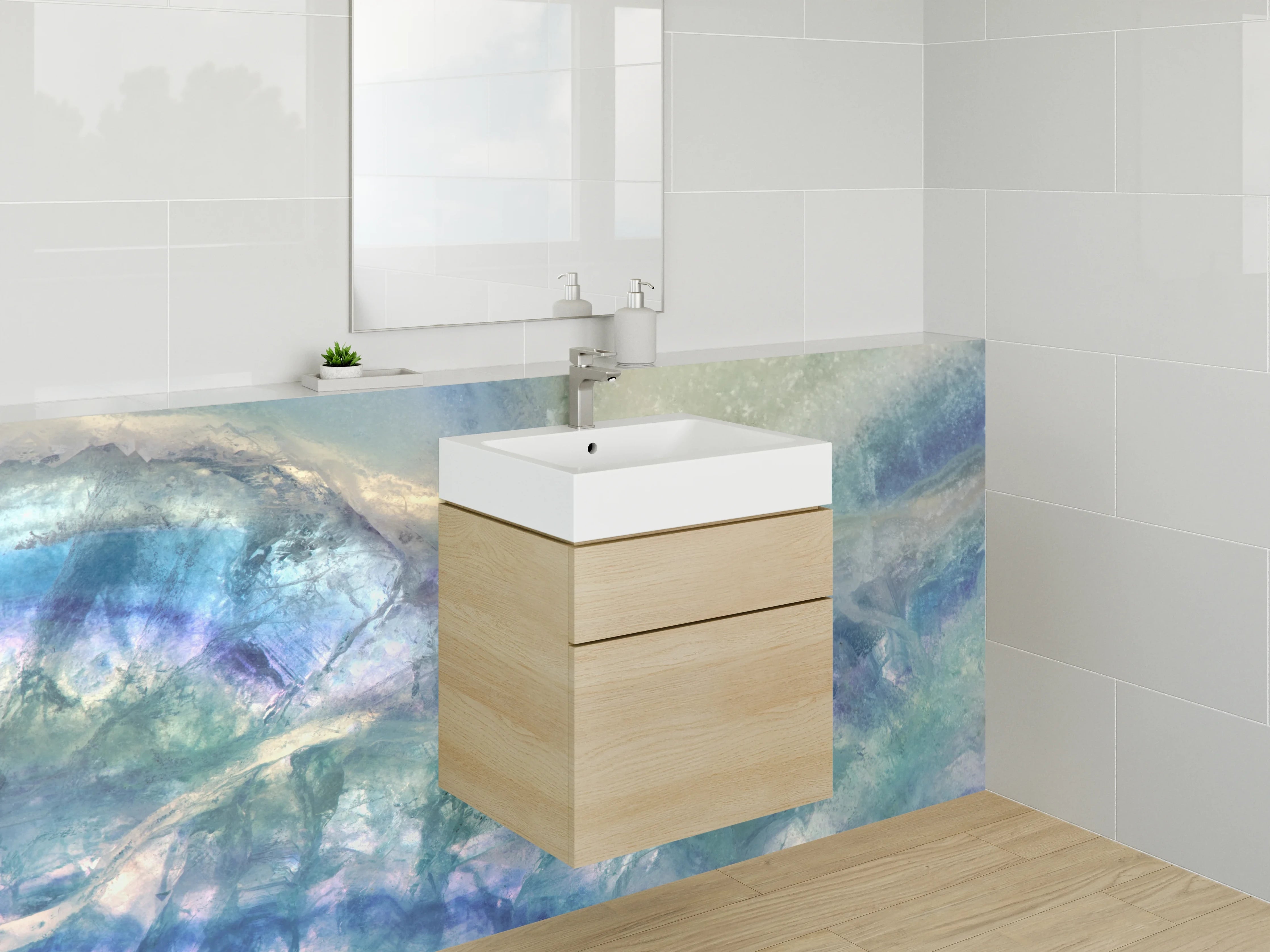 Waschbecken-Rückwand - Abstrakte Kristallstruktur Blau Grün