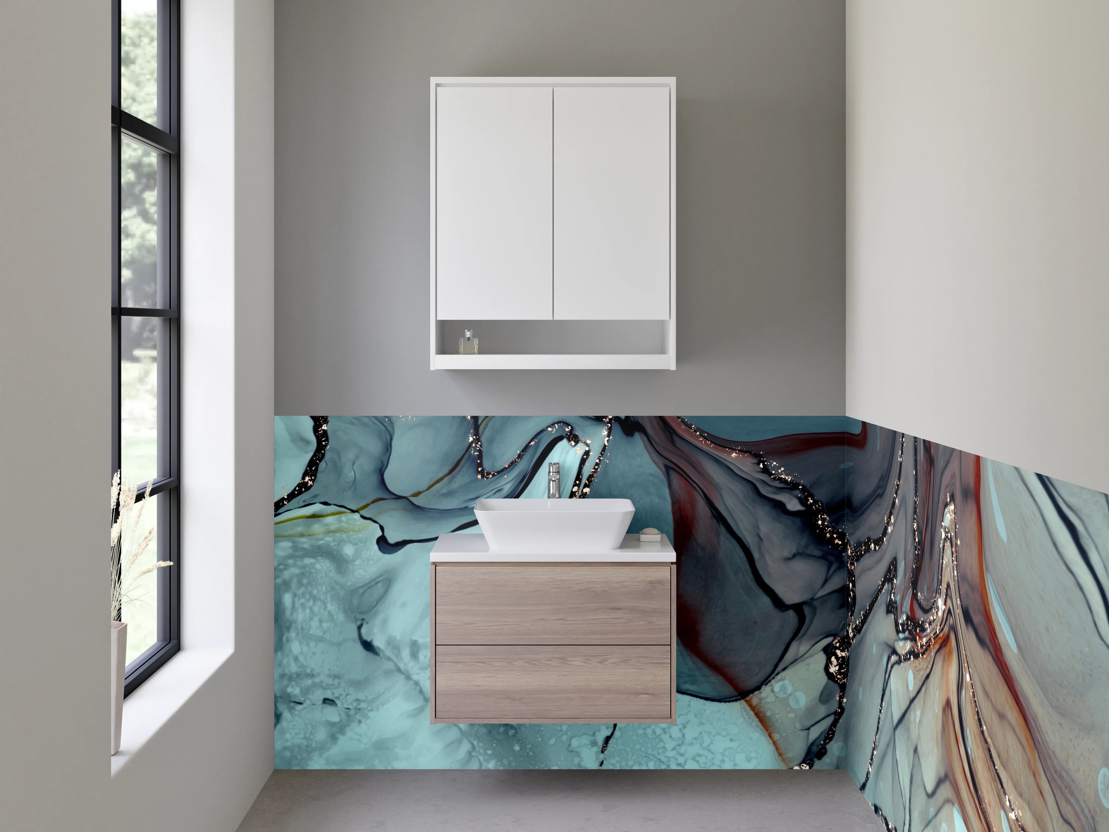 Waschbecken-Rückwand - Abstrakte Kunst Blau Metallic Gold