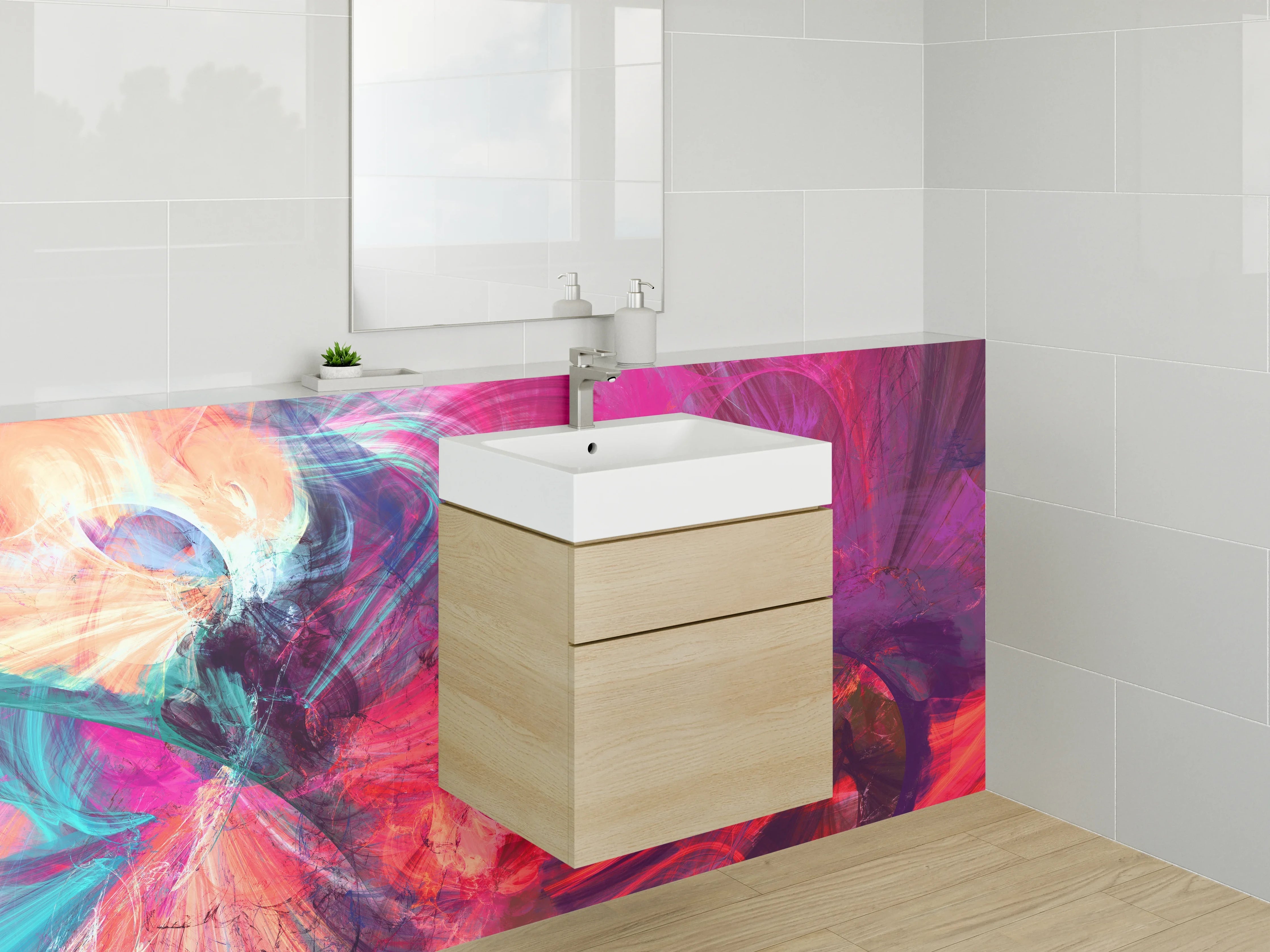 Waschbecken-Rückwand - Abstrakte Kunst Farbenexplosion Wandbild