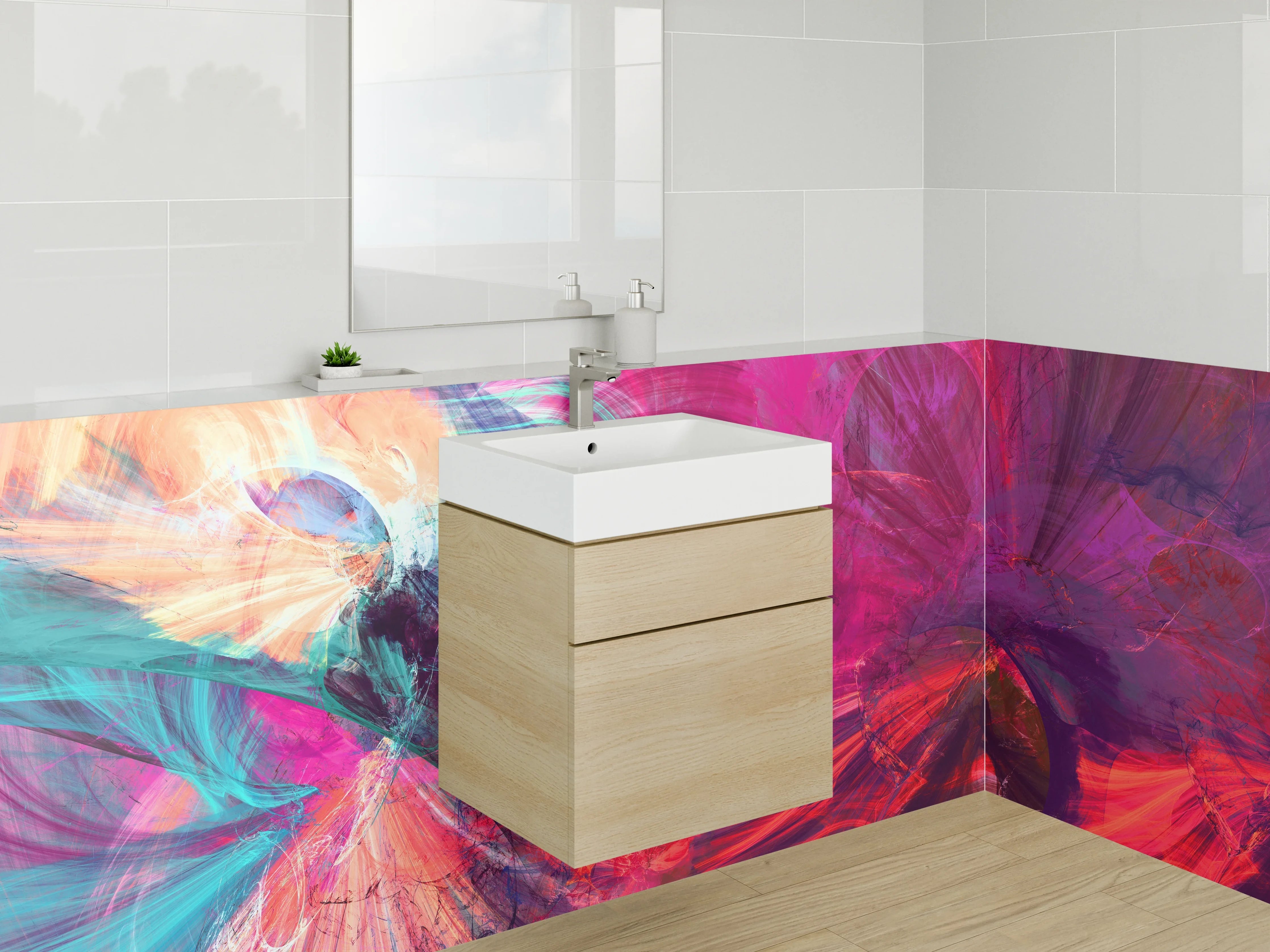 Waschbecken-Rückwand - Abstrakte Kunst Farbenexplosion Wandbild