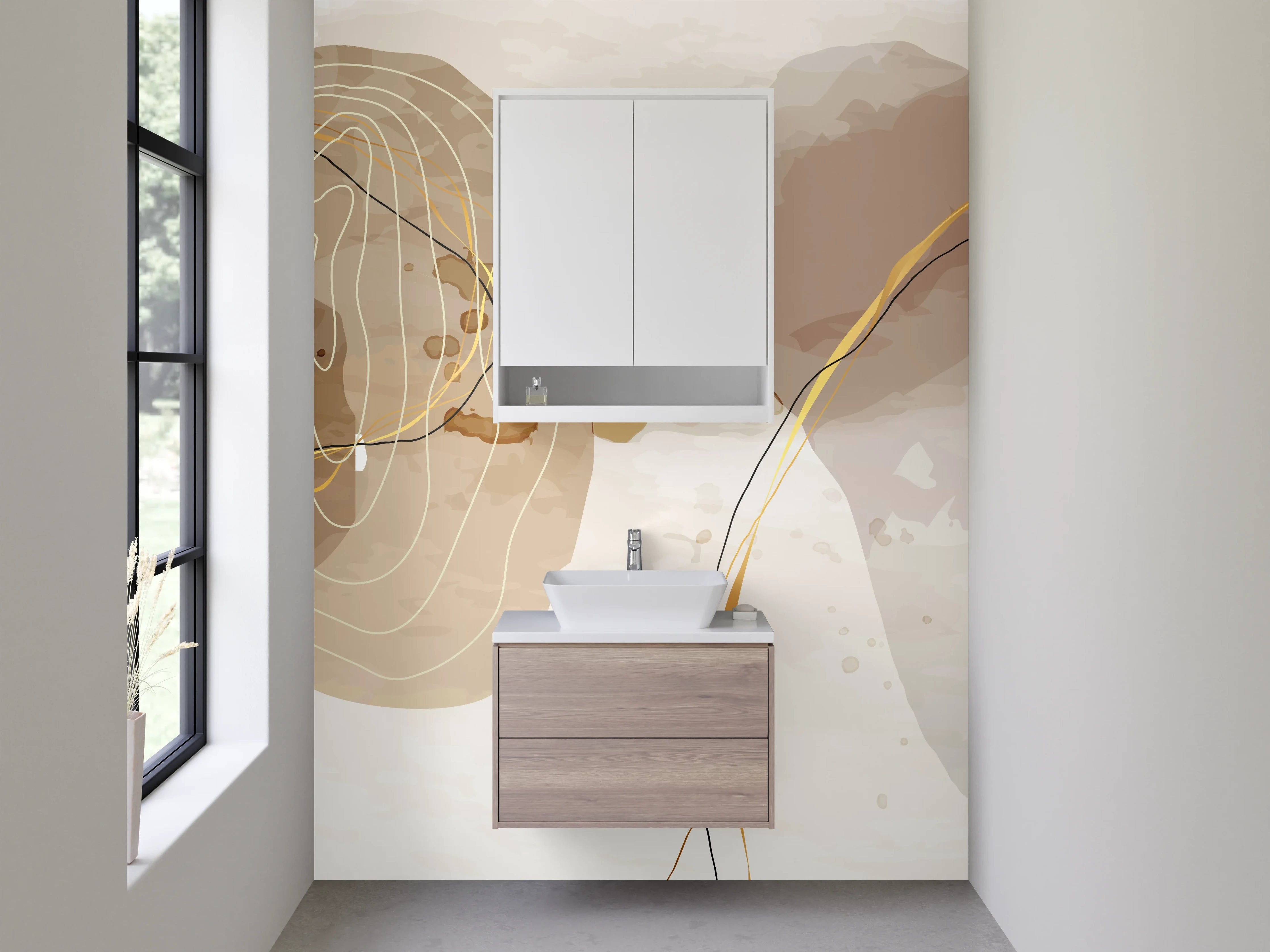 Waschbecken-Rückwand - Abstrakte Kunst in Beige und Braun