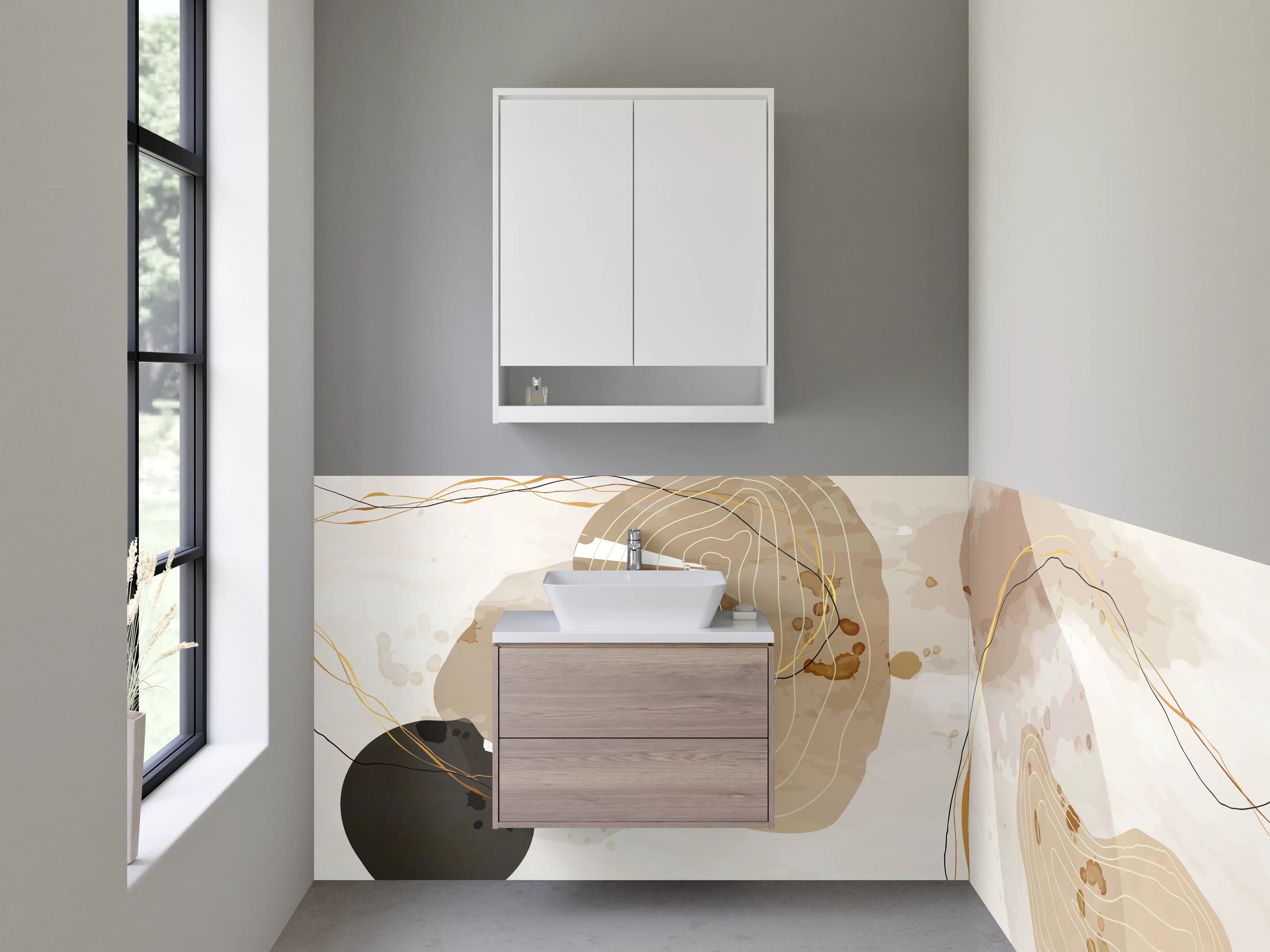 Waschbecken-Rückwand - Abstrakte Kunst in Beige und Braun