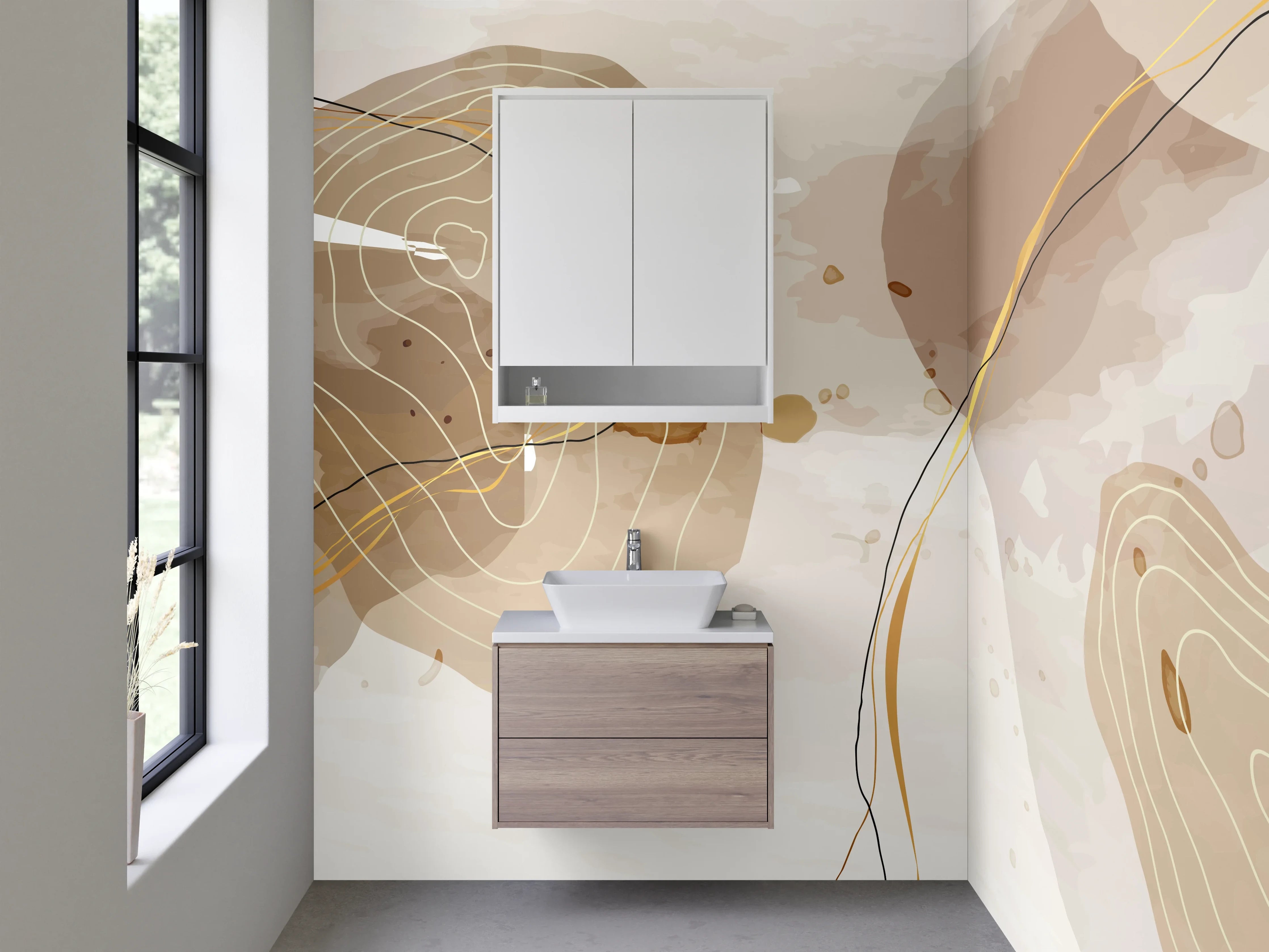 Waschbecken-Rückwand - Abstrakte Kunst in Beige und Braun