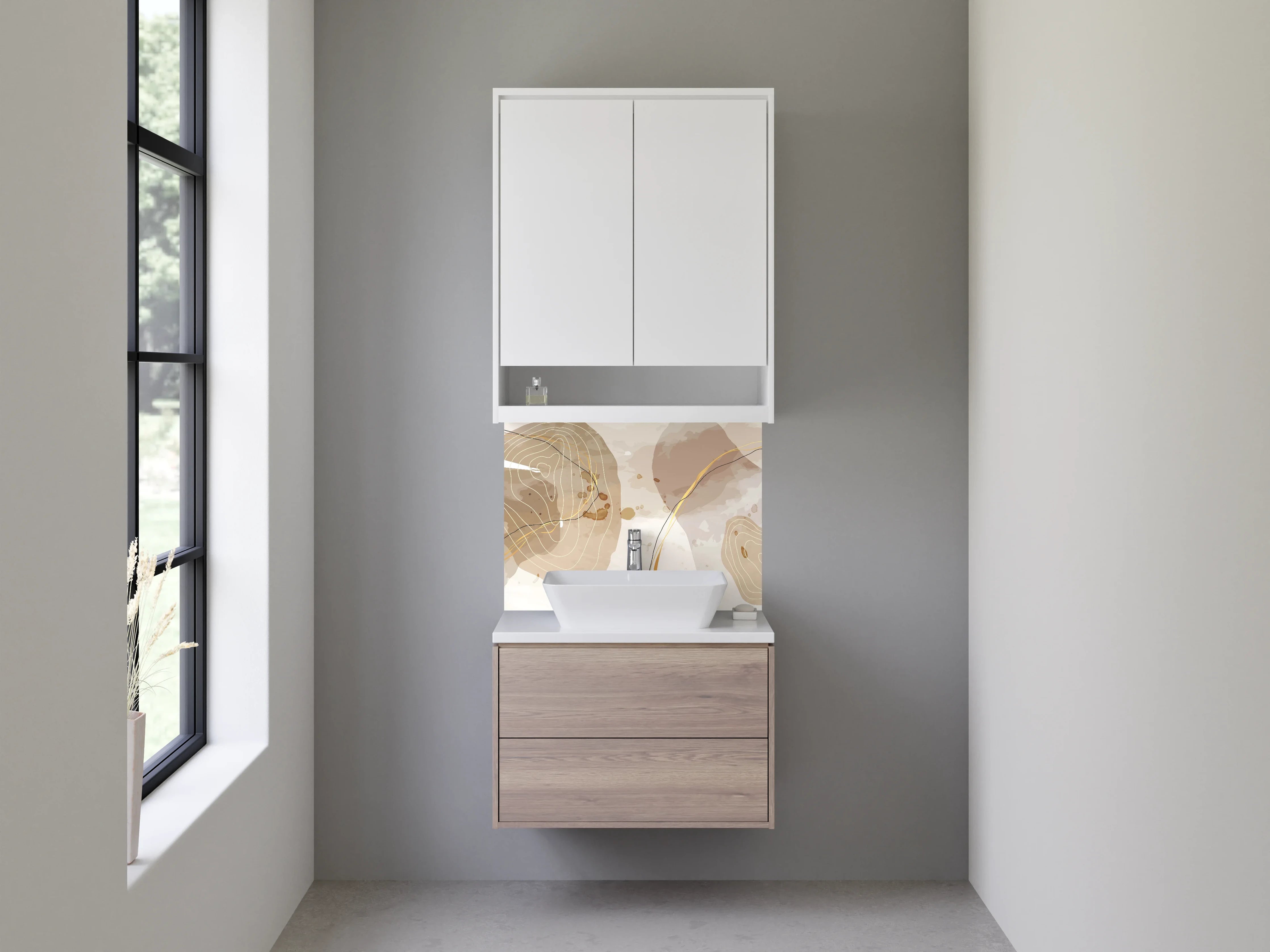 Waschbecken-Rückwand - Abstrakte Kunst in Beige und Braun
