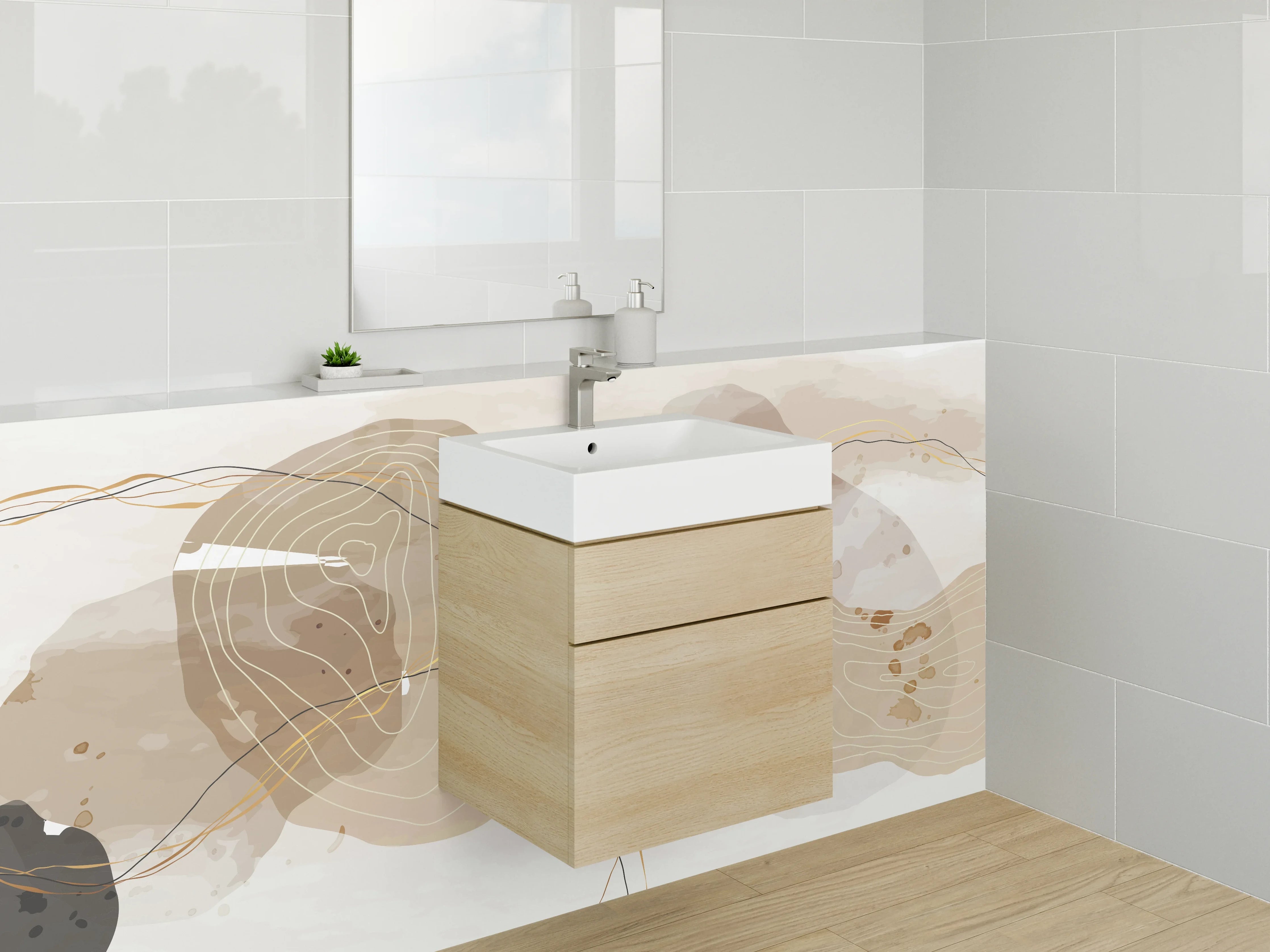 Waschbecken-Rückwand - Abstrakte Kunst in Beige und Braun