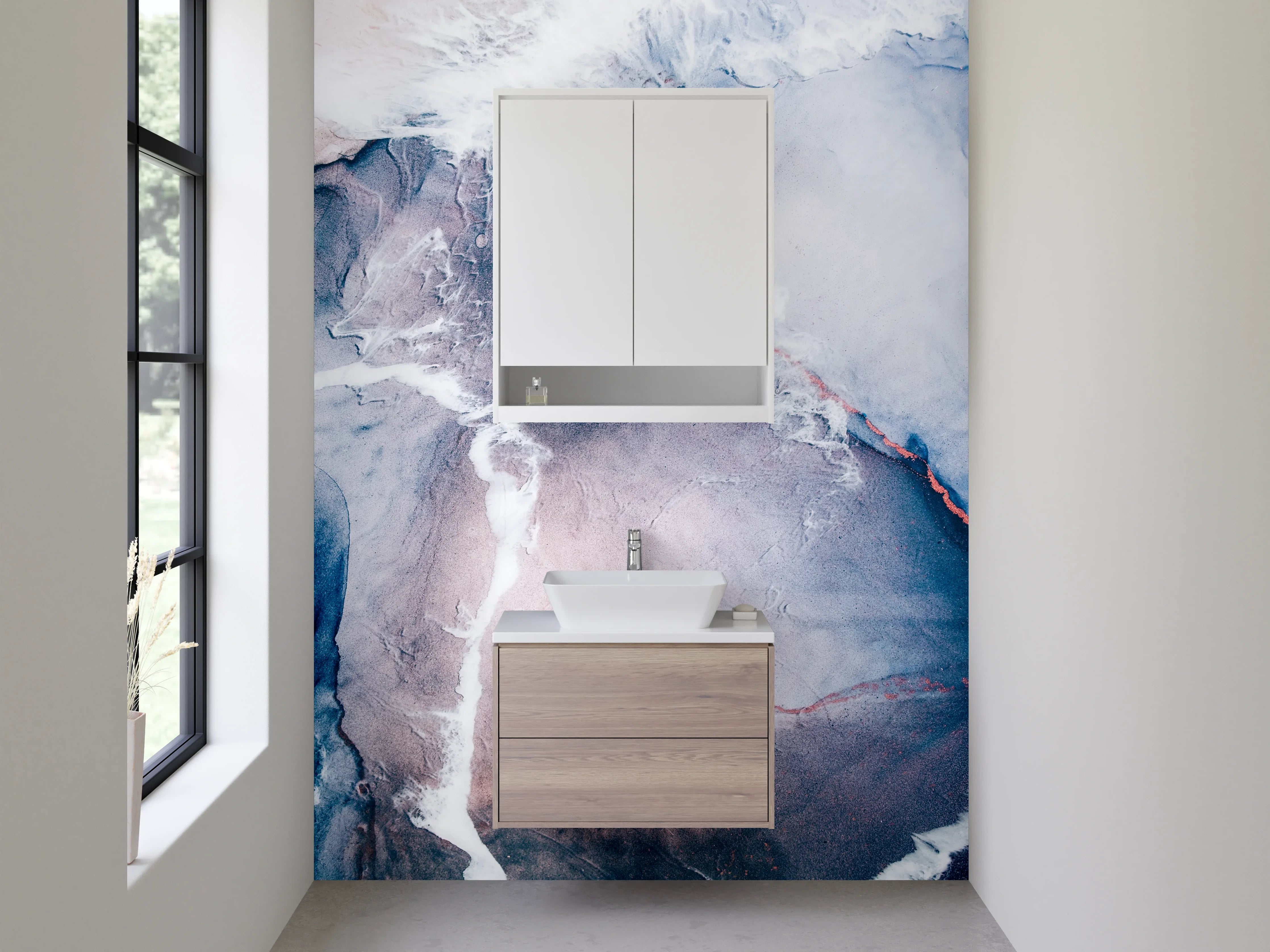 Waschbecken-Rückwand - Abstrakte Kunst in Blau und Weiß