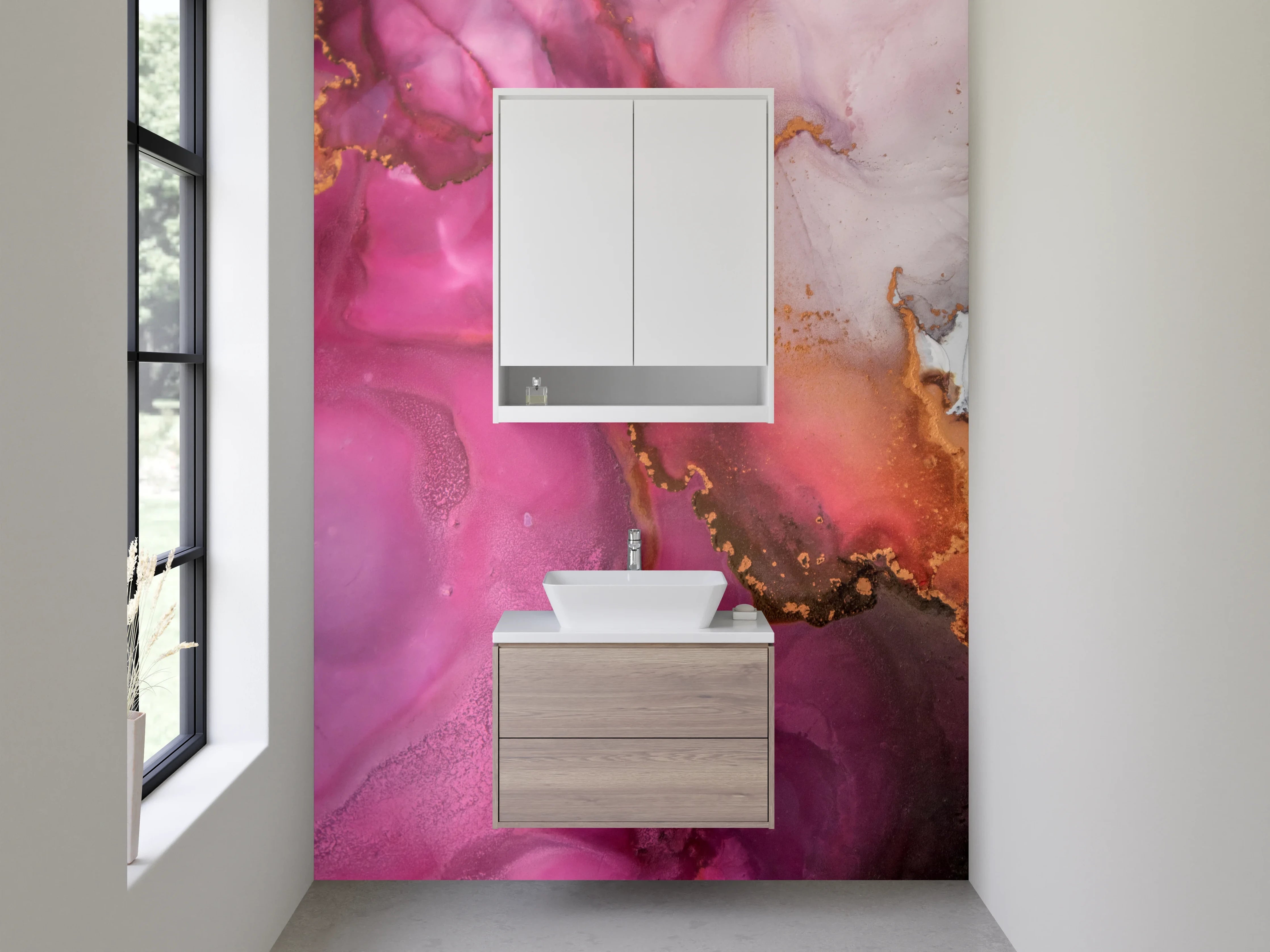 Waschbecken-Rückwand - Abstrakte Kunst in Pink und Gold