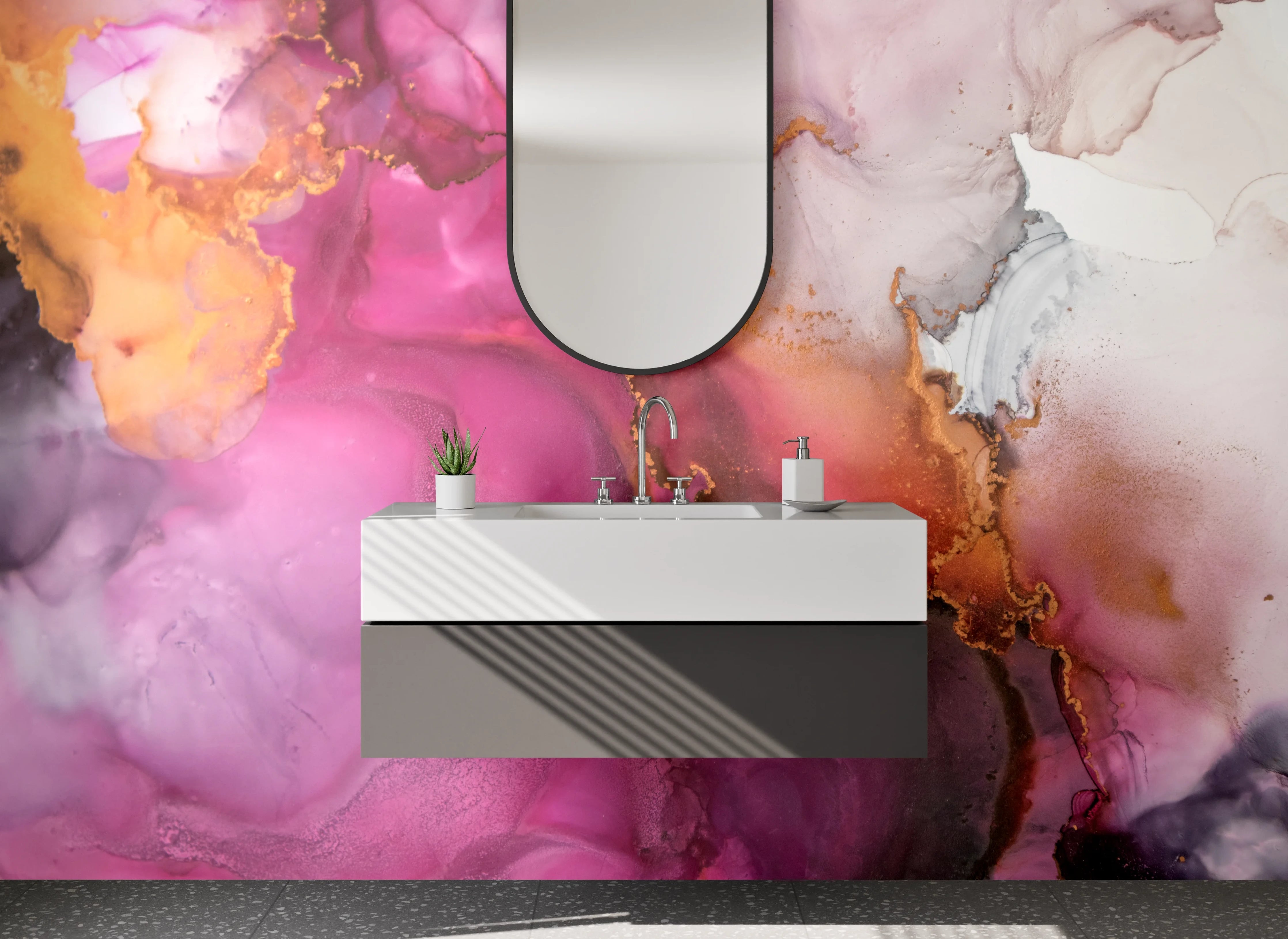 Waschbecken-Rückwand - Abstrakte Kunst in Pink und Gold