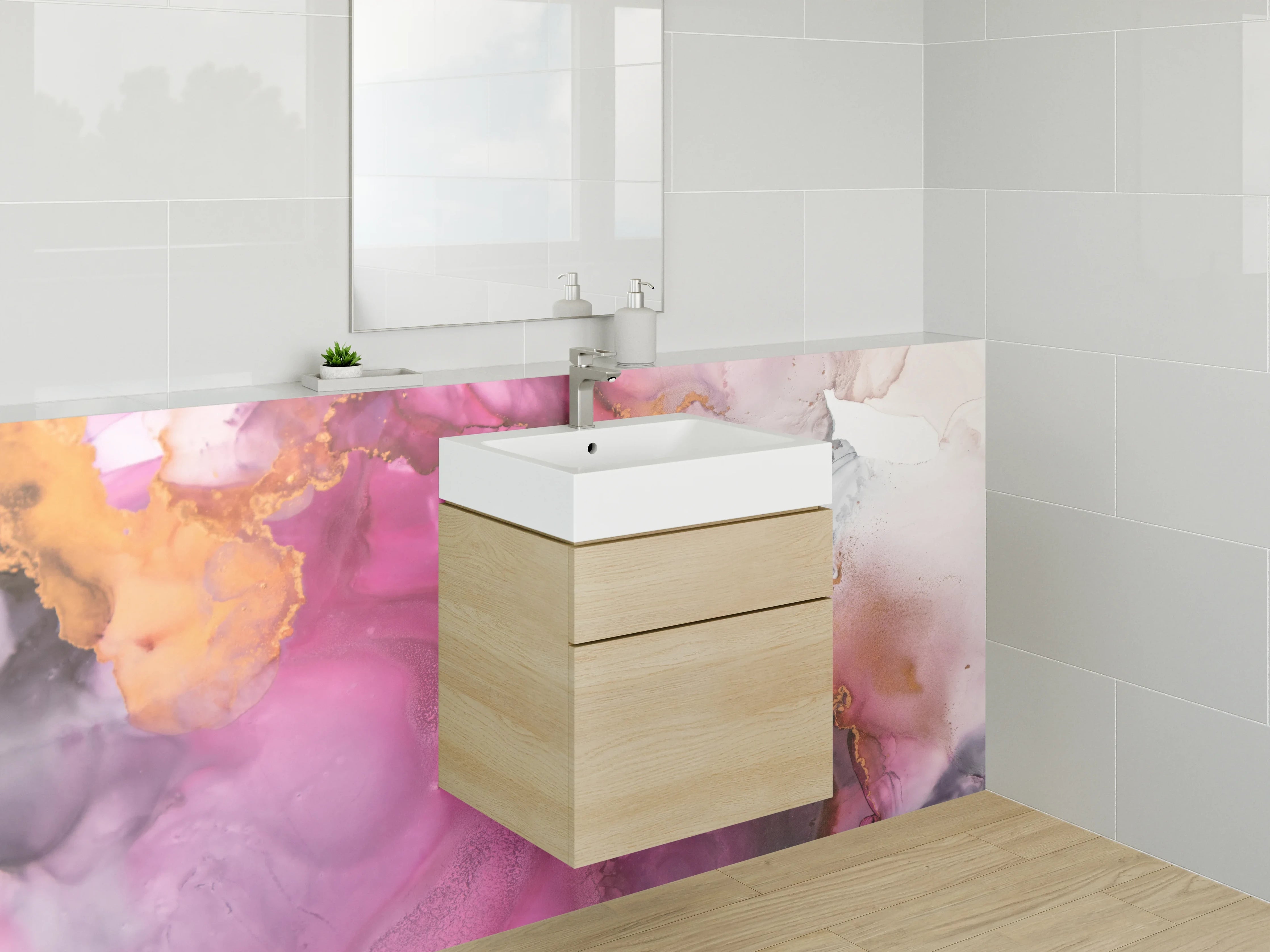 Waschbecken-Rückwand - Abstrakte Kunst in Pink und Gold