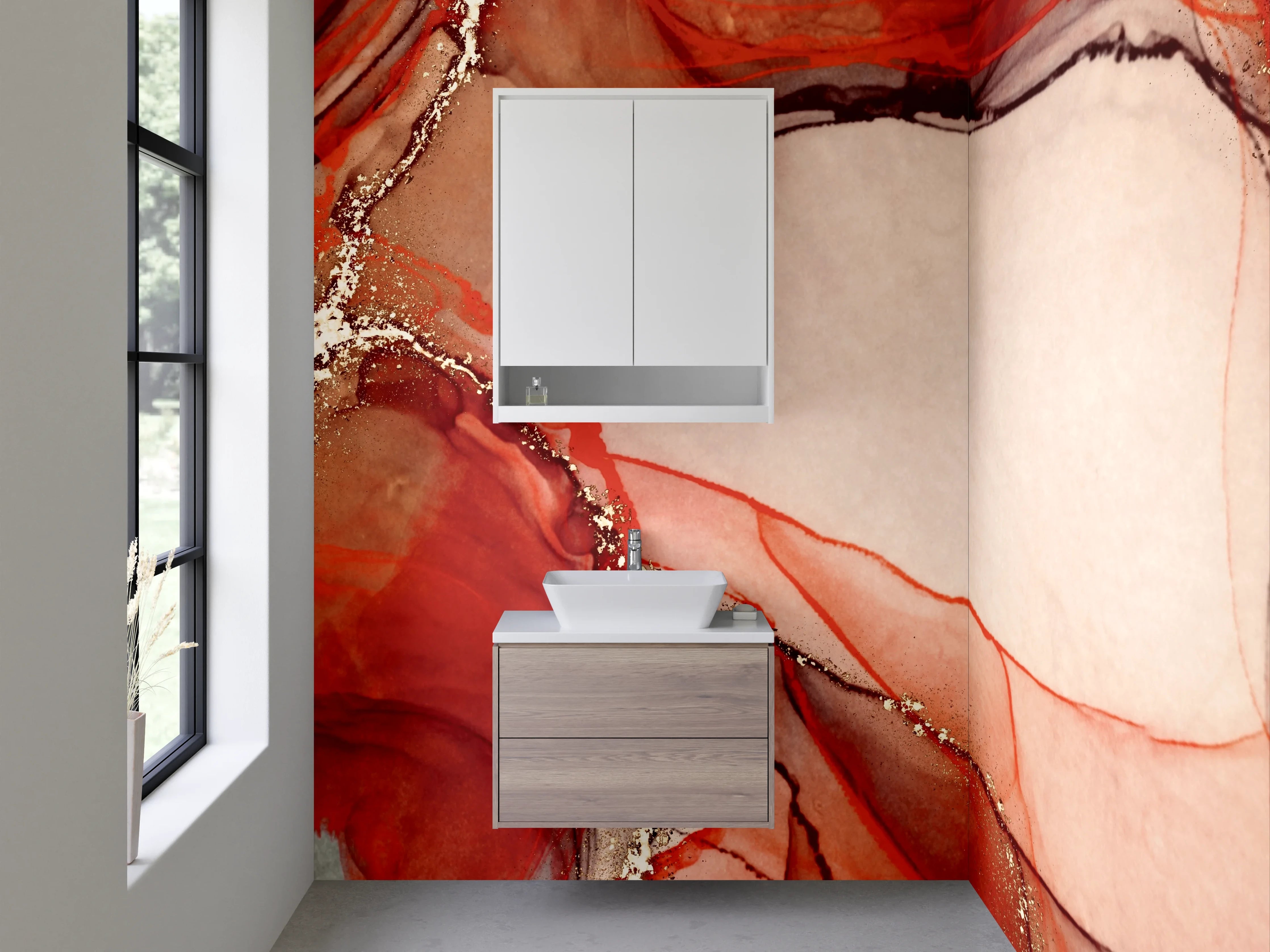 Waschbecken-Rückwand - Abstrakte Kunst in Rot und Gold