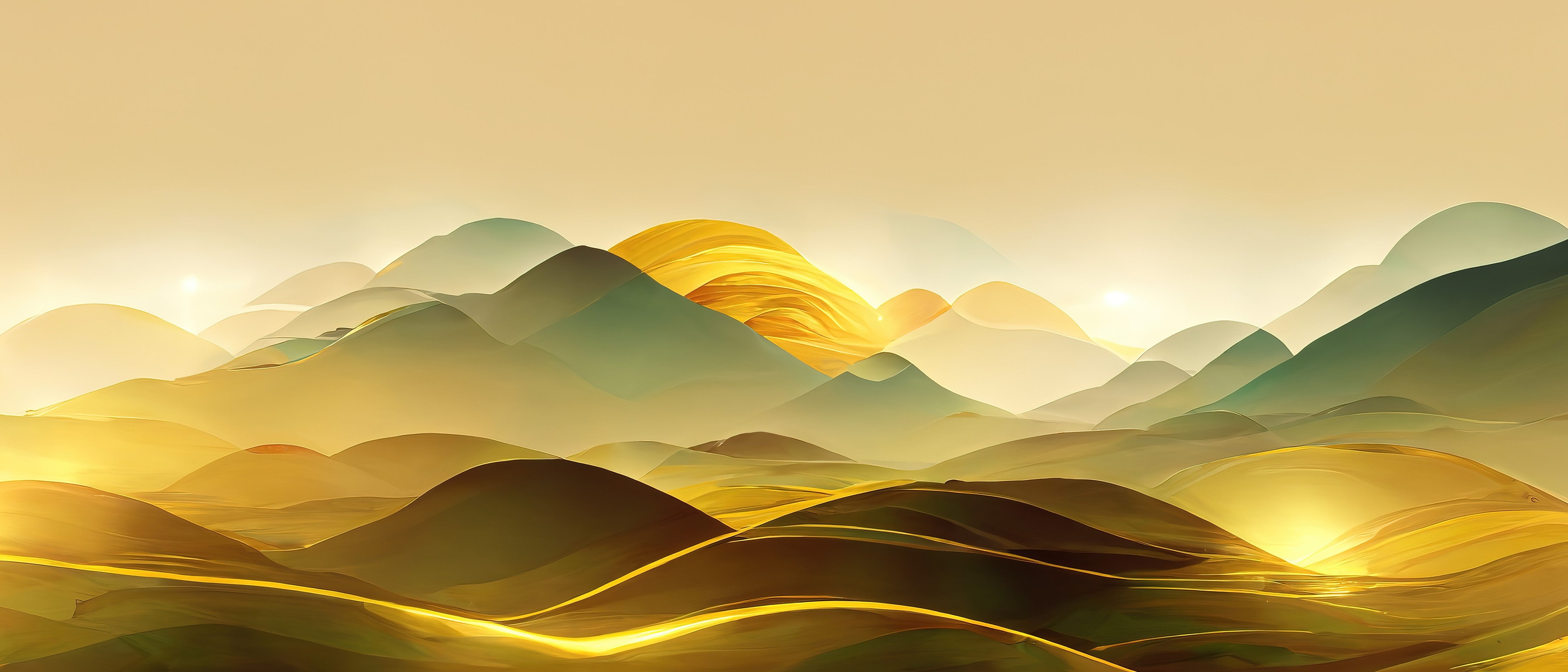 Waschbecken-Rückwand-Abstrakte Landschaft in Gold- und Grüntönen