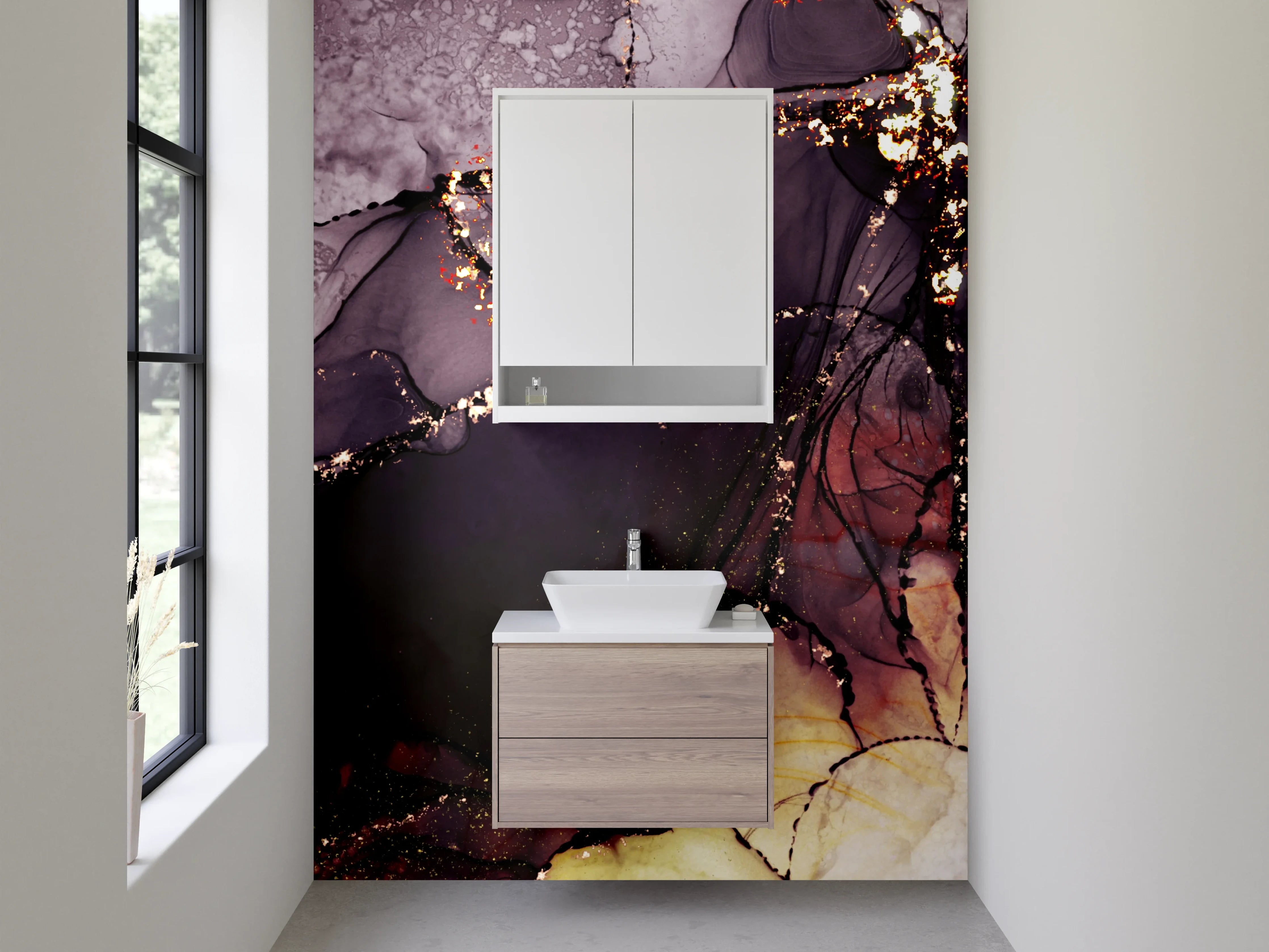 Waschbecken-Rückwand - Abstrakte Luxus-Marmoroptik mit Gold