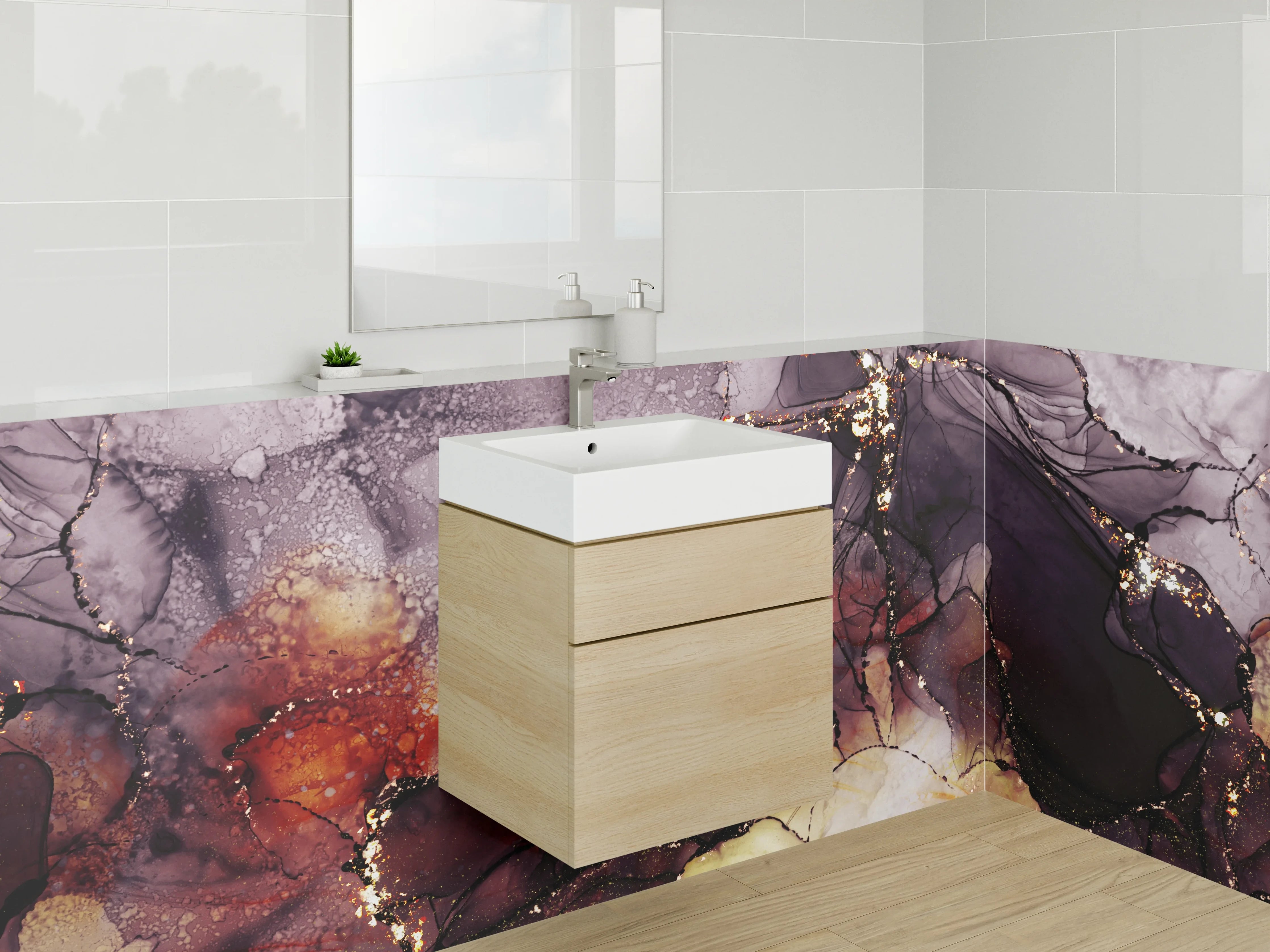 Waschbecken-Rückwand - Abstrakte Luxus-Marmoroptik mit Gold