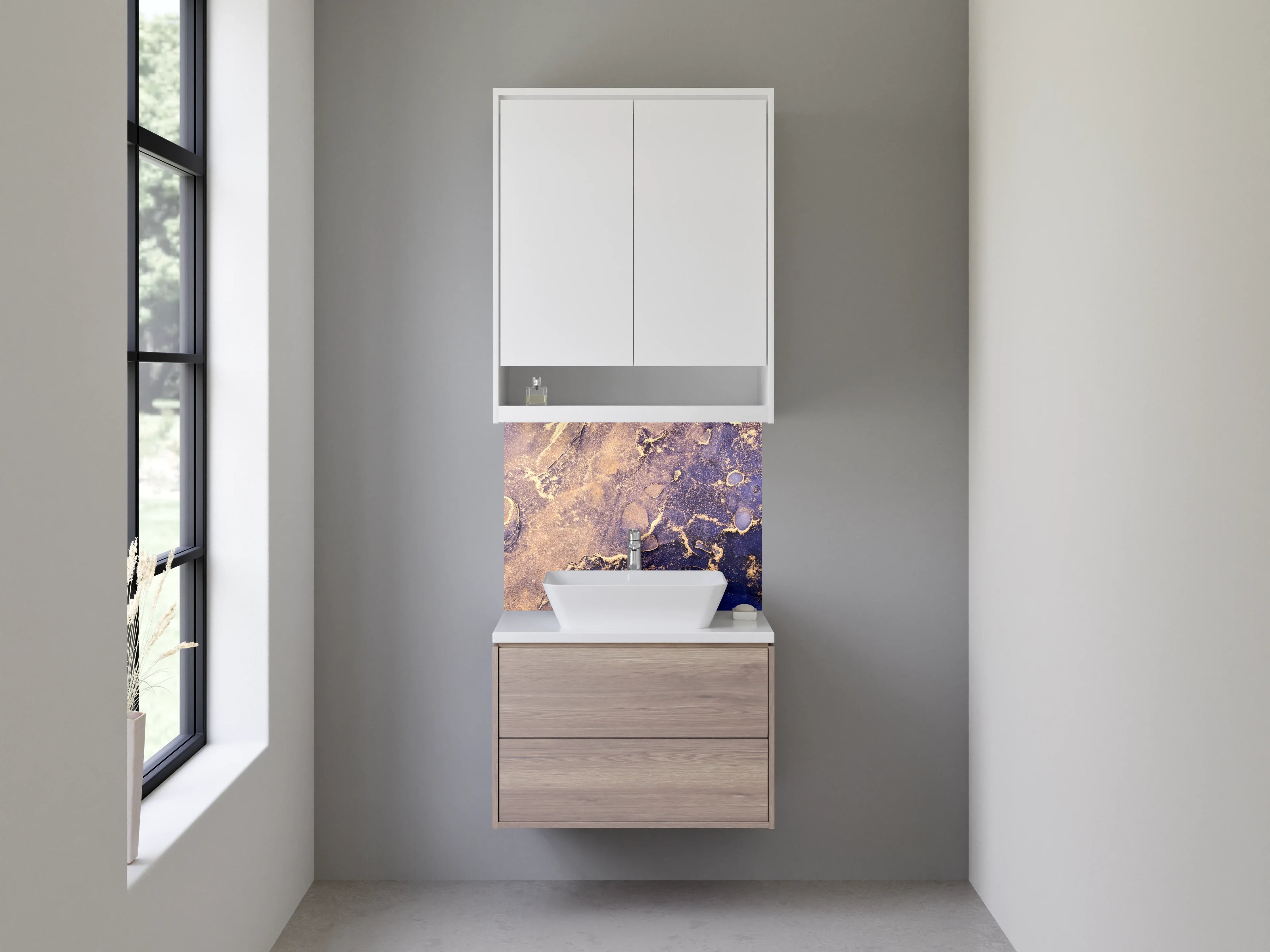 Waschbecken-Rückwand - Abstrakte Marmor-Gold Blau Lila Kunst