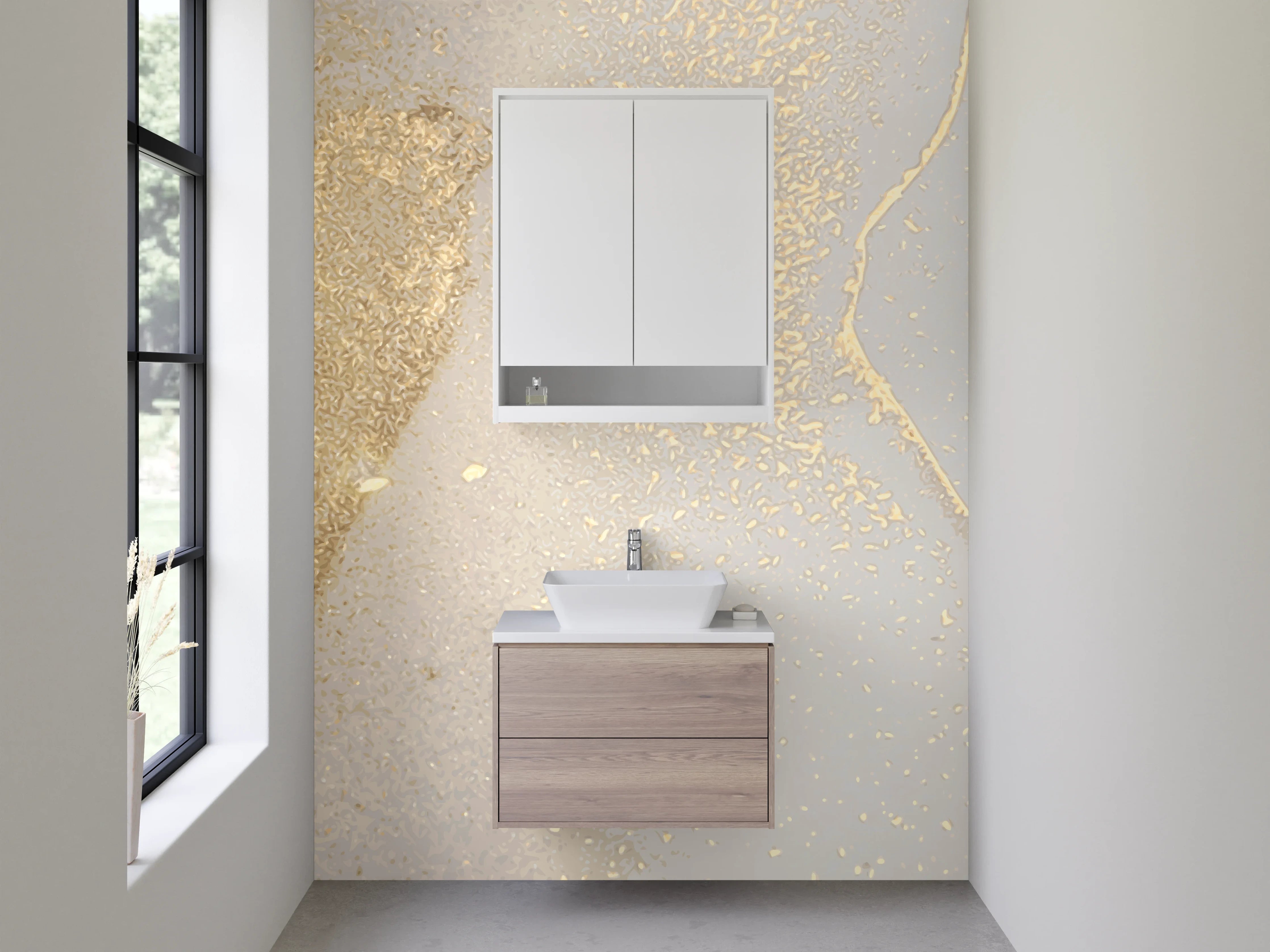 Waschbecken-Rückwand - Abstrakte Marmor-Gold-Optik Weiß