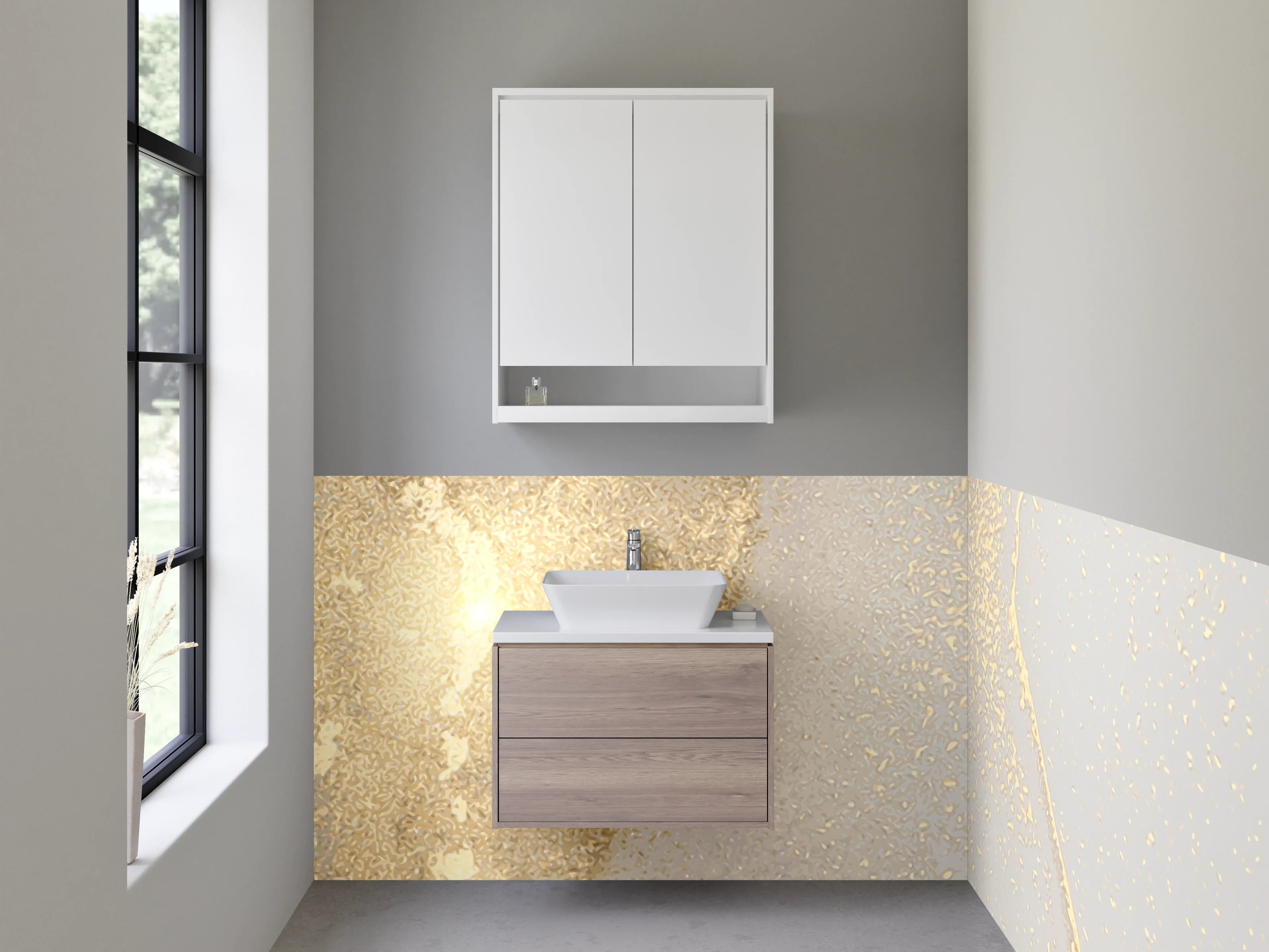 Waschbecken-Rückwand - Abstrakte Marmor-Gold-Optik Weiß