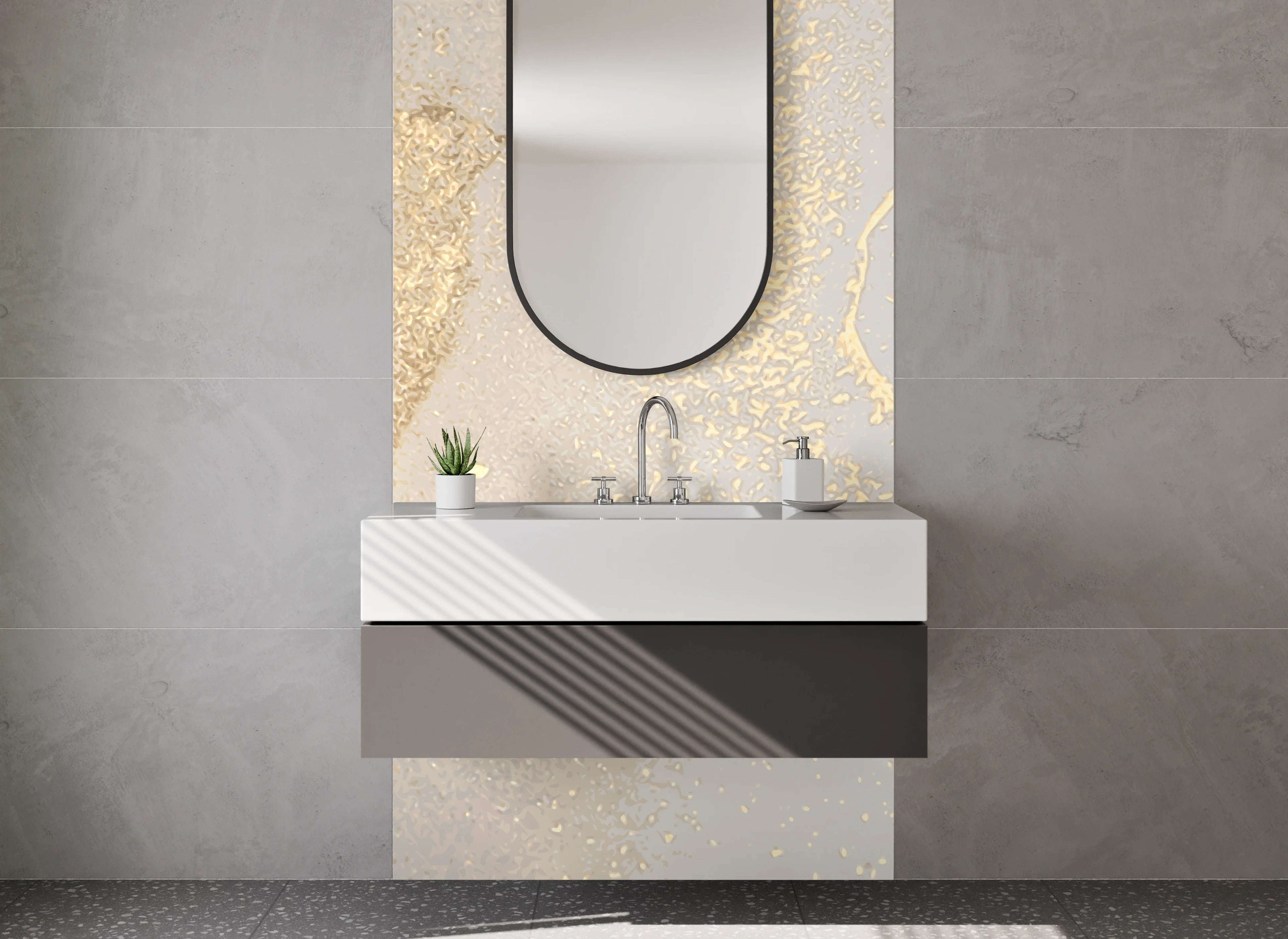 Waschbecken-Rückwand - Abstrakte Marmor-Gold-Optik Weiß