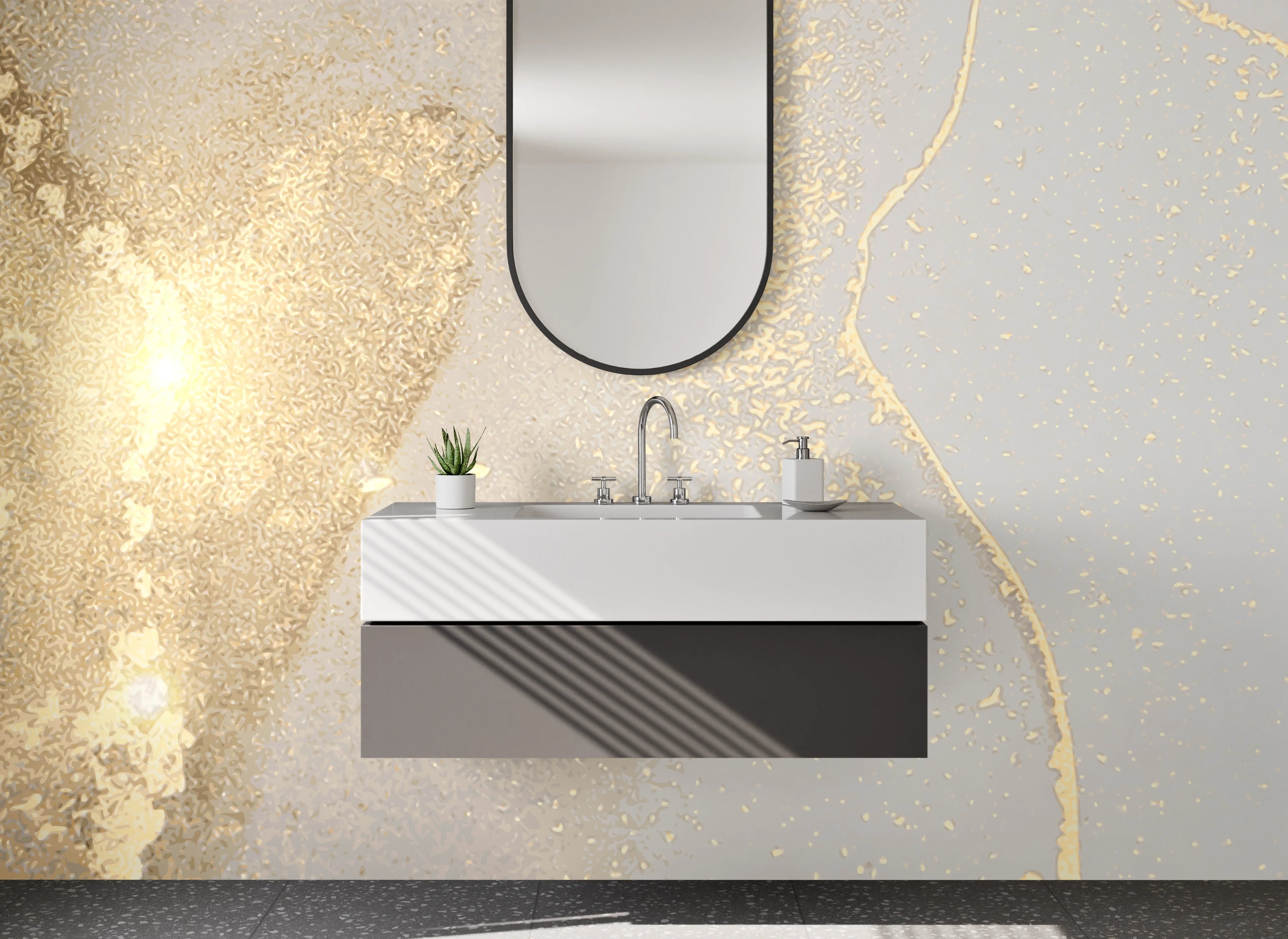 Waschbecken-Rückwand - Abstrakte Marmor-Gold-Optik Weiß