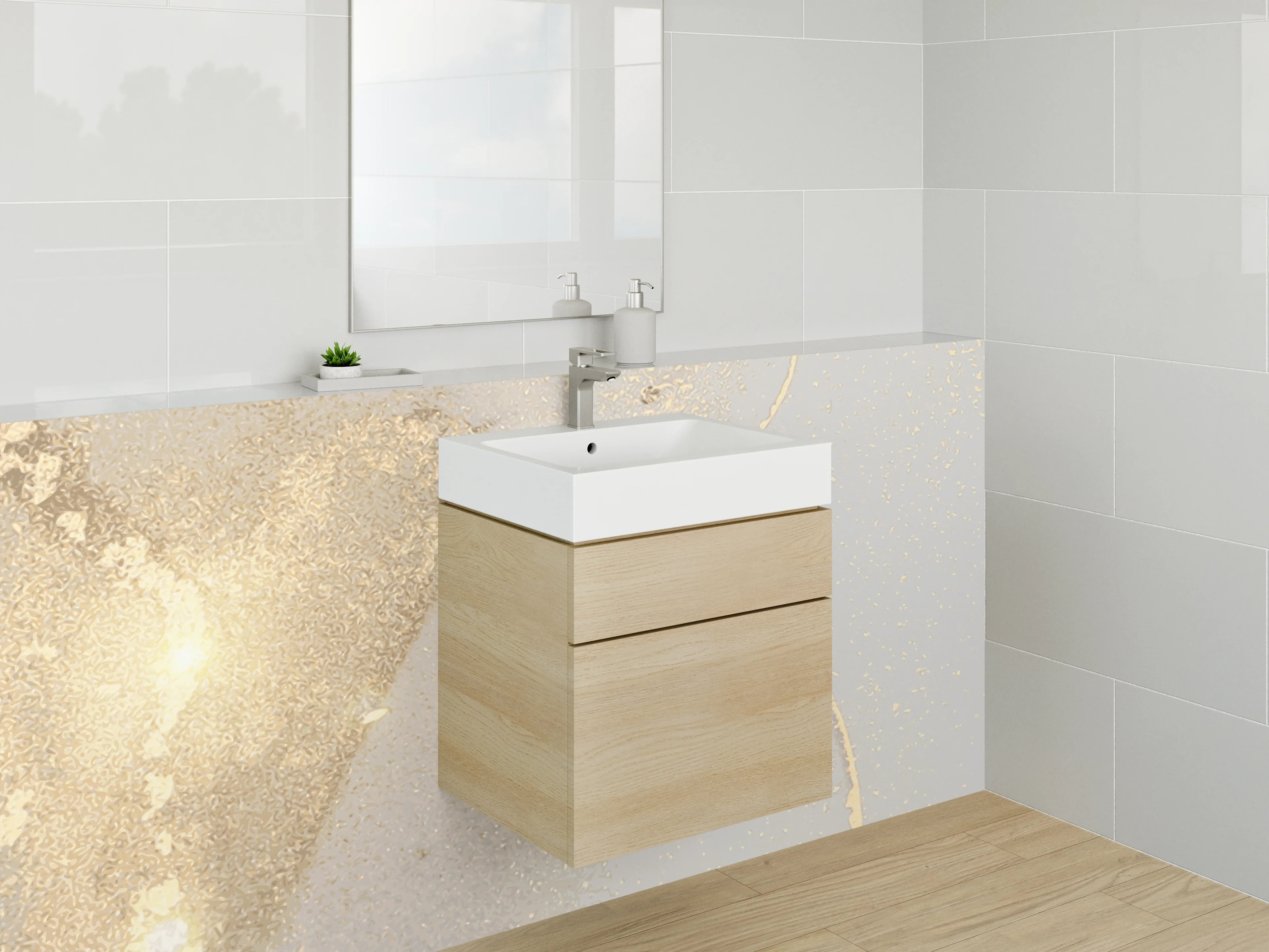 Waschbecken-Rückwand - Abstrakte Marmor-Gold-Optik Weiß