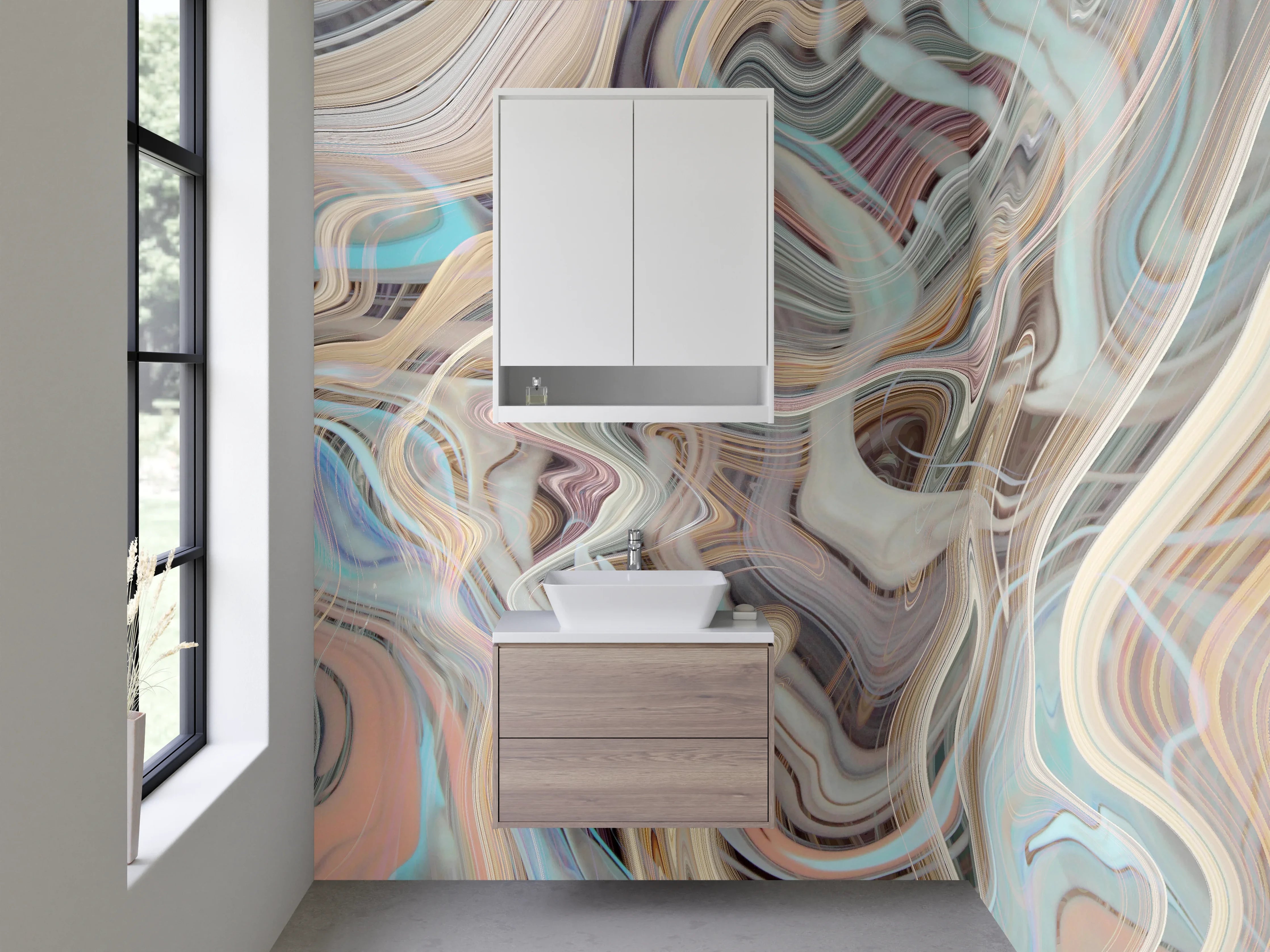 Waschbecken-Rückwand - Abstrakte Marmor-Kunst in Pastellfarben