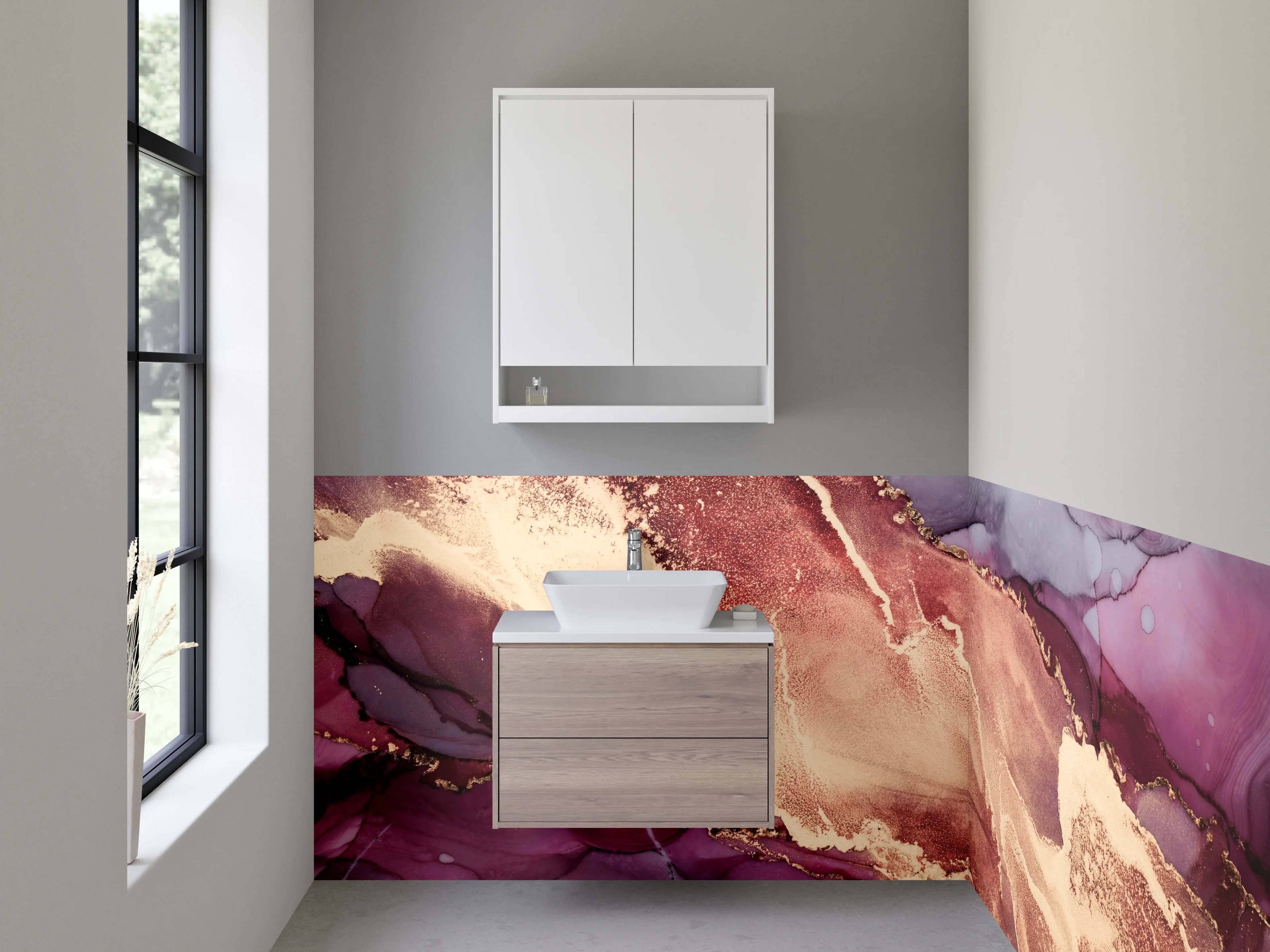 Waschbecken-Rückwand - Abstrakte Marmor-Optik Gold Rosa