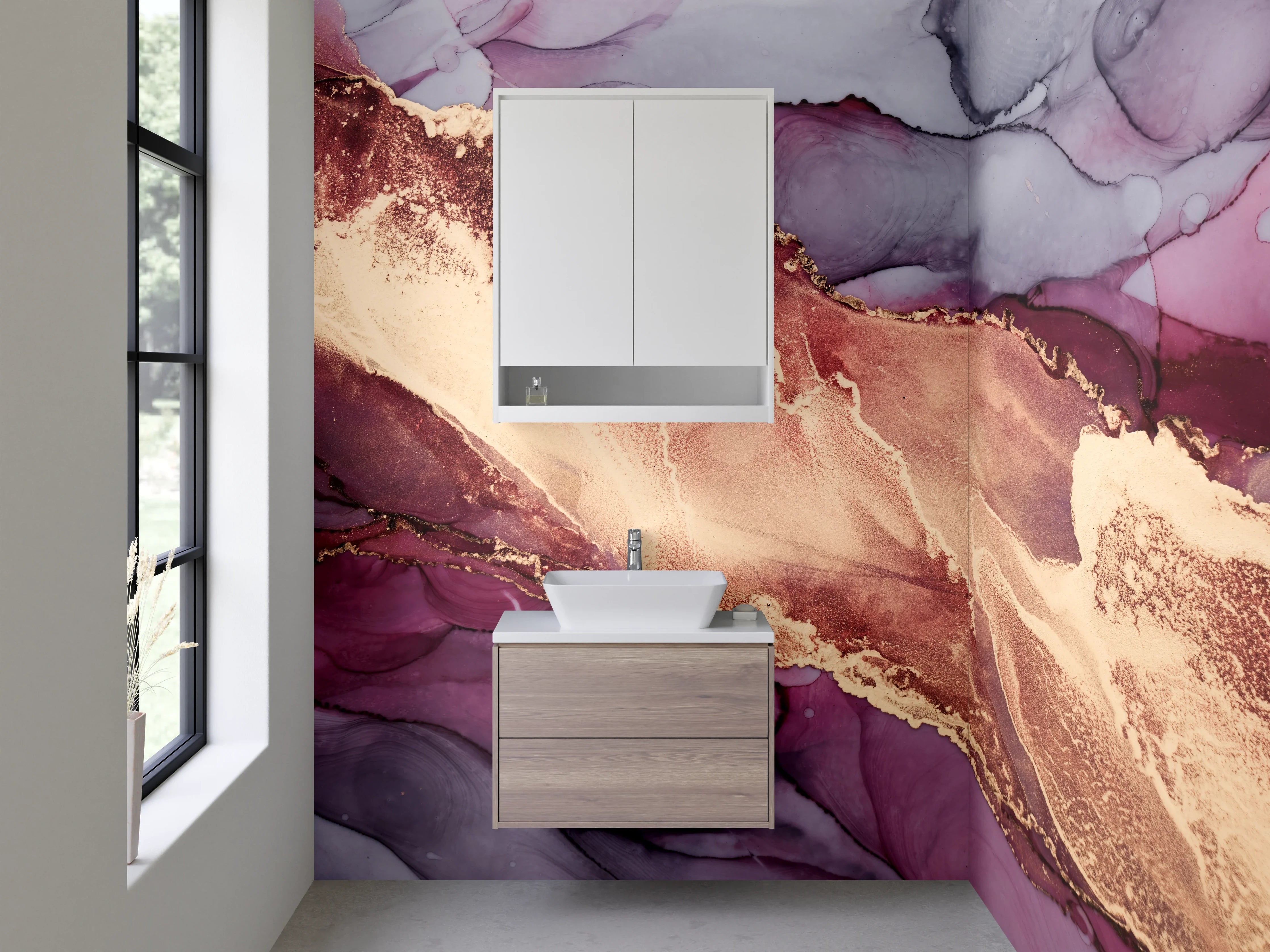 Waschbecken-Rückwand - Abstrakte Marmor-Optik Gold Rosa