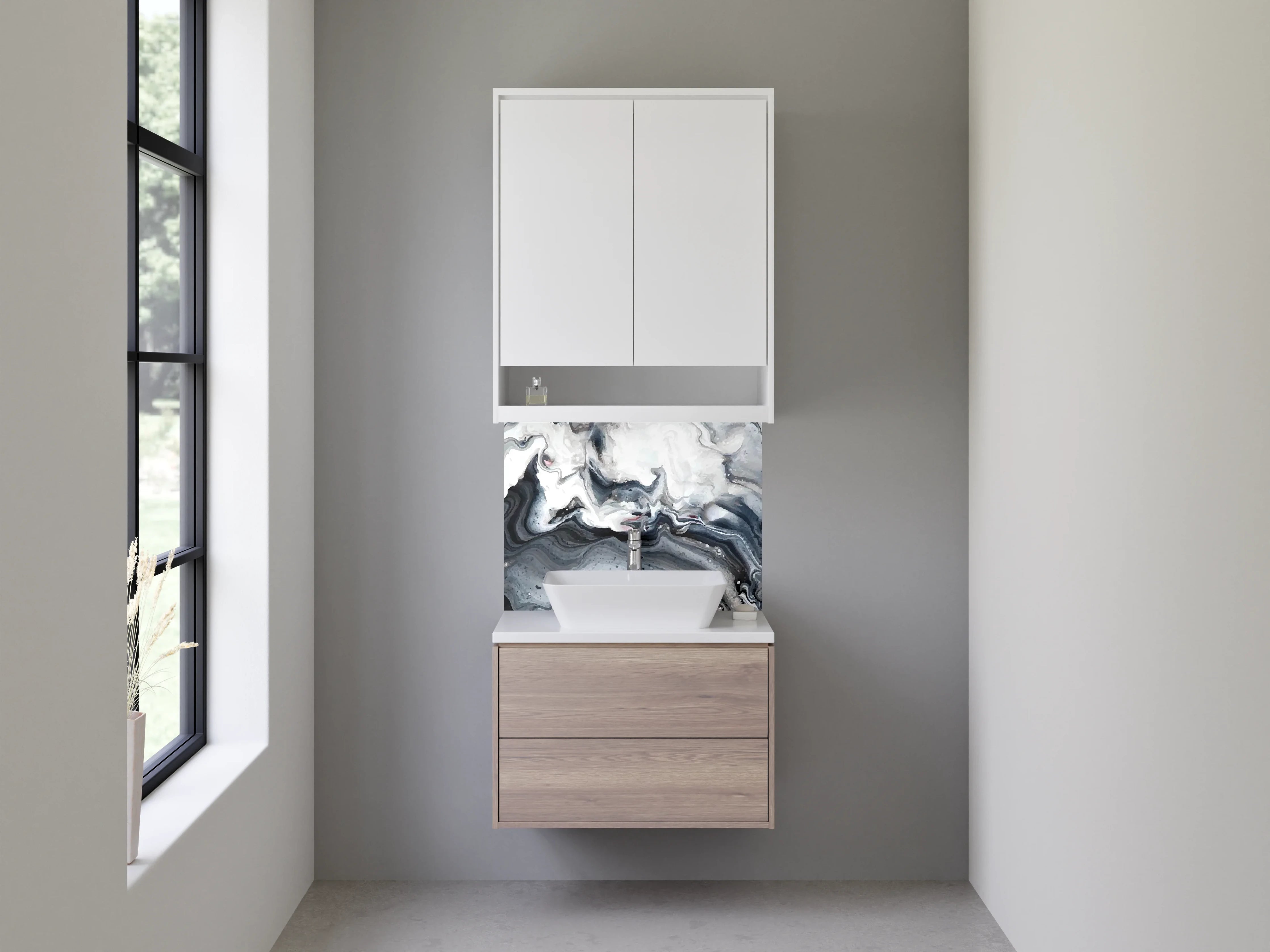 Waschbecken-Rückwand - Abstrakte Marmor-Optik Schwarz-Weiß Grau