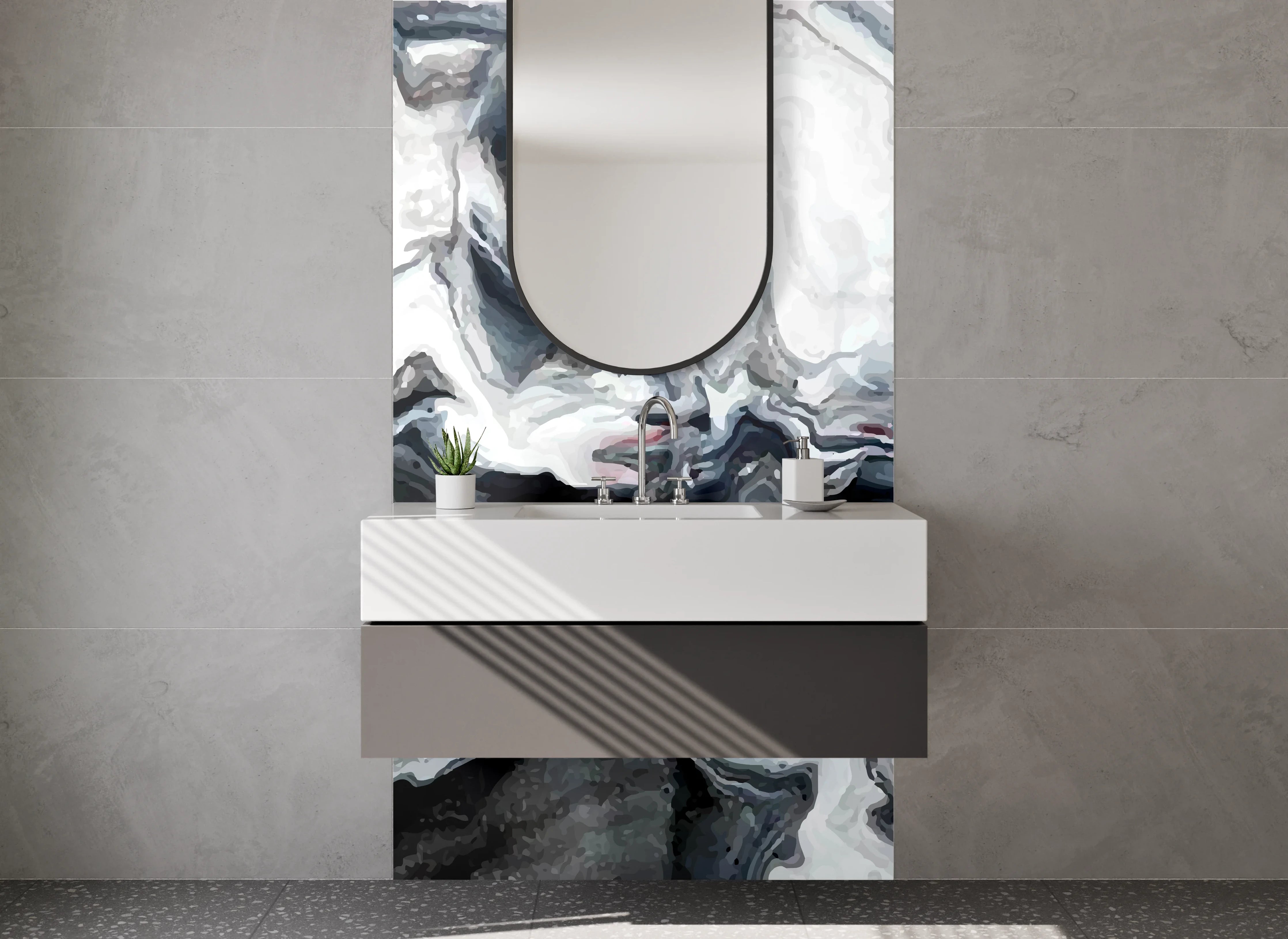 Waschbecken-Rückwand - Abstrakte Marmor-Optik Schwarz-Weiß Grau