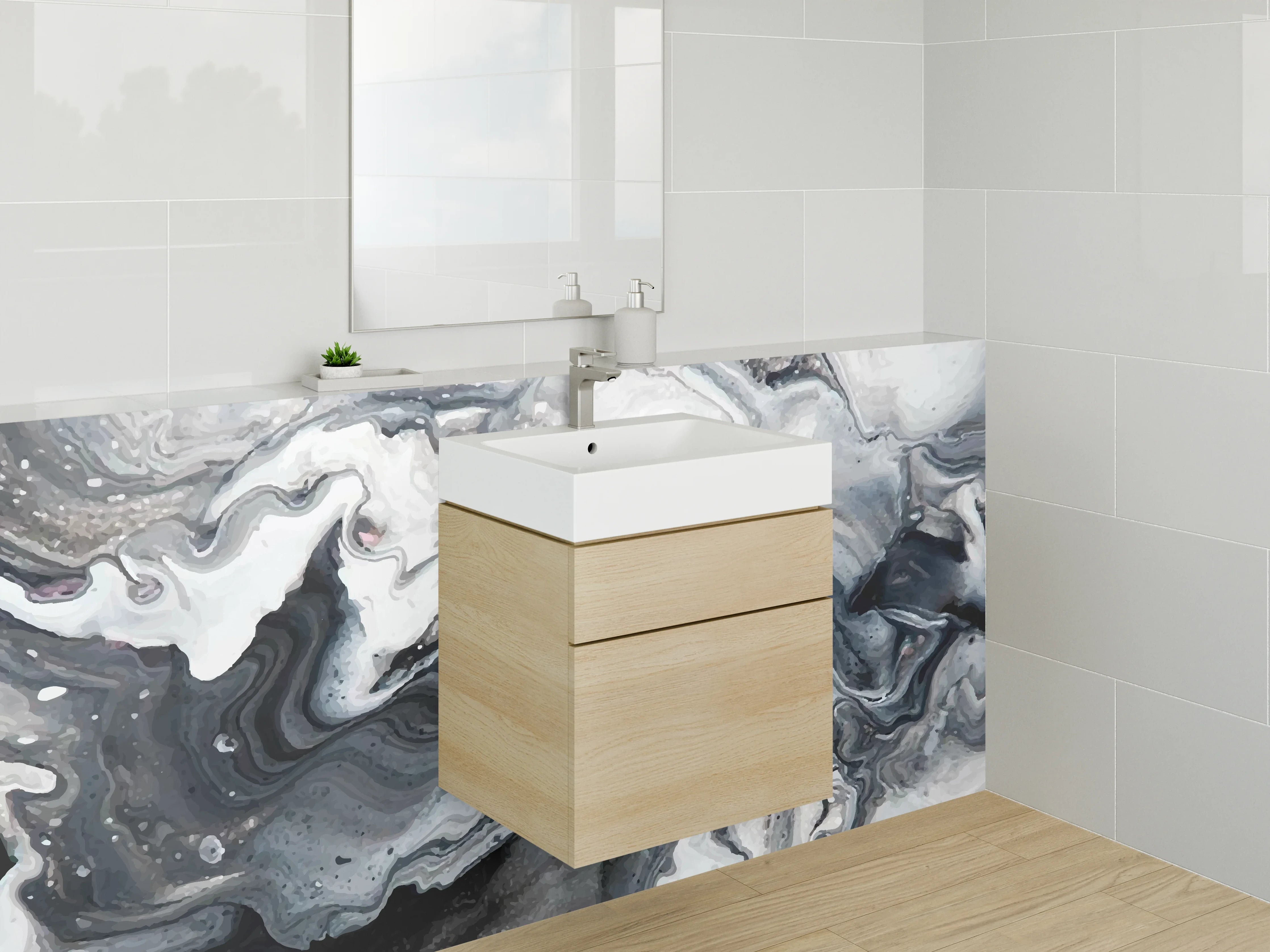 Waschbecken-Rückwand - Abstrakte Marmor-Optik Schwarz-Weiß Grau