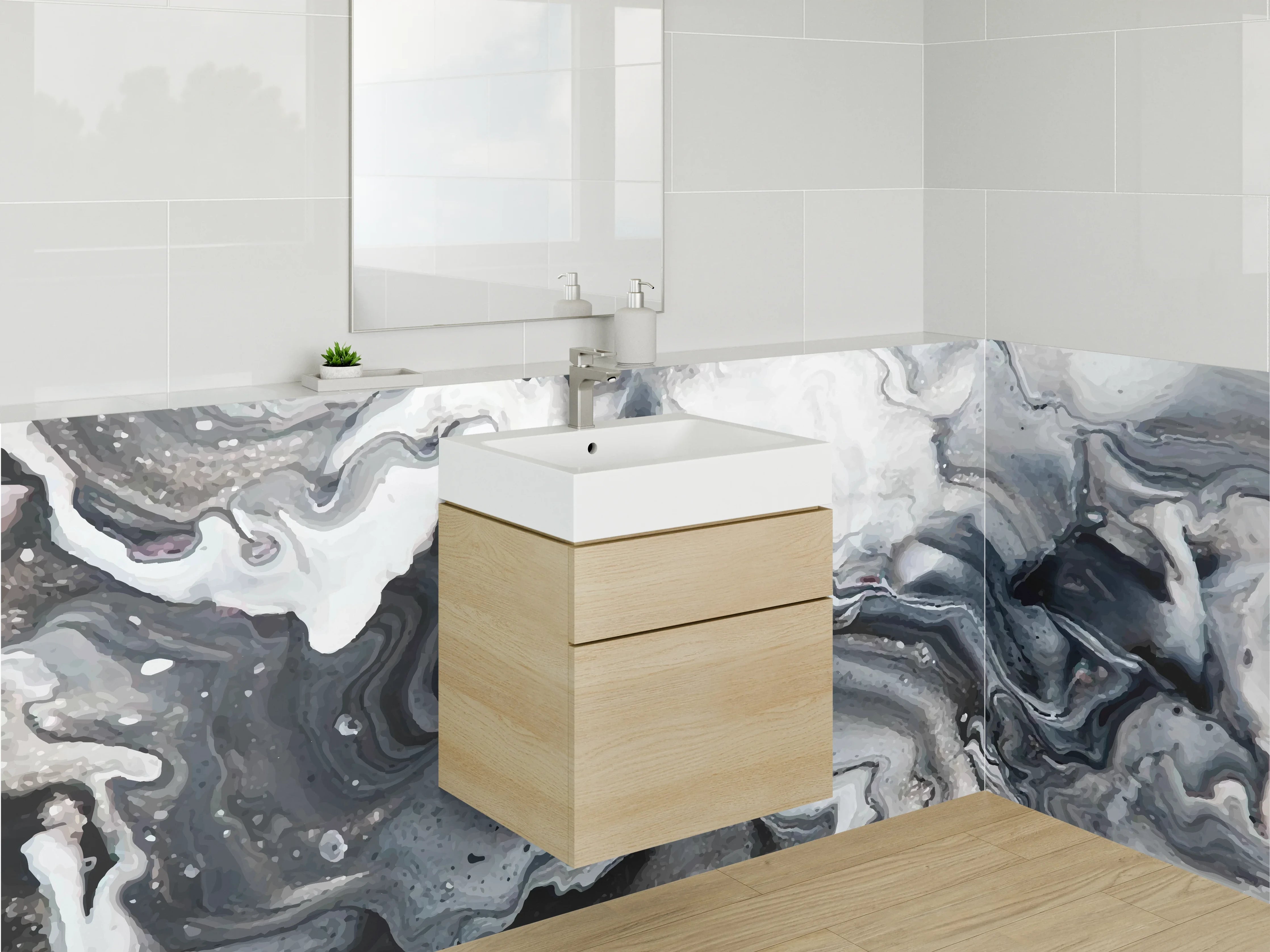 Waschbecken-Rückwand - Abstrakte Marmor-Optik Schwarz-Weiß Grau