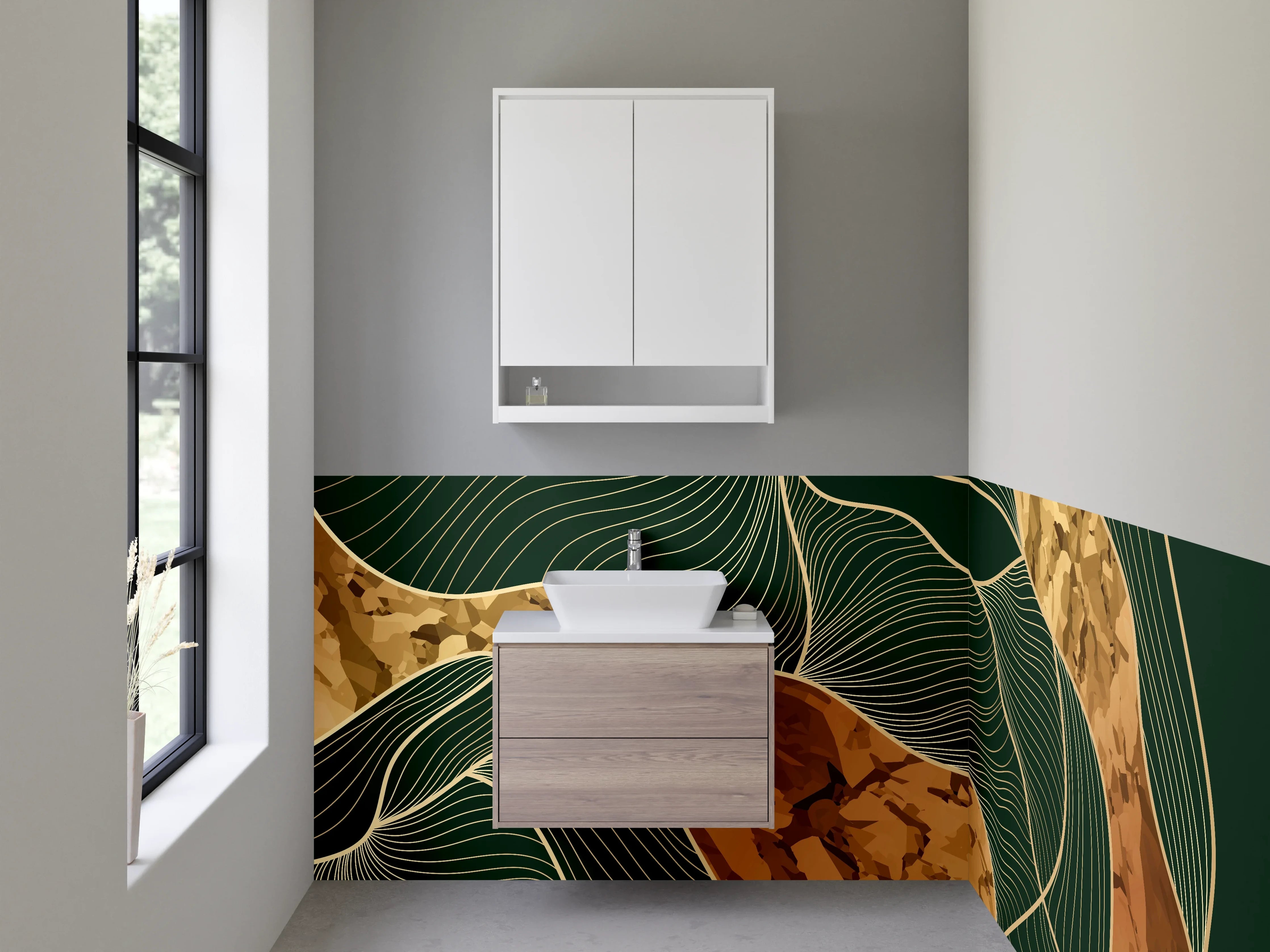 Waschbecken-Rückwand - Abstrakte Marmor-Optik in Gold-Braun