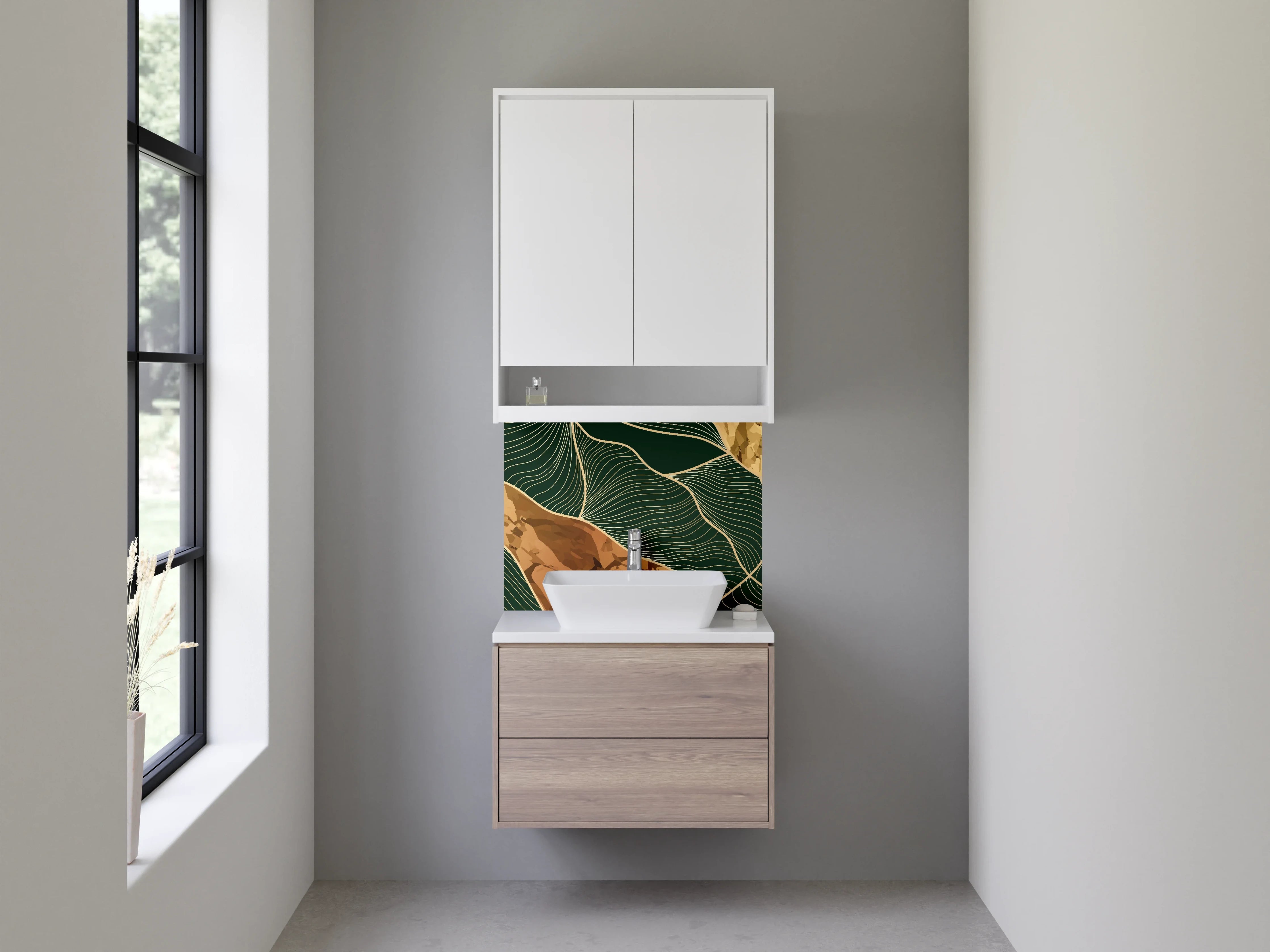 Waschbecken-Rückwand - Abstrakte Marmor-Optik in Gold-Braun