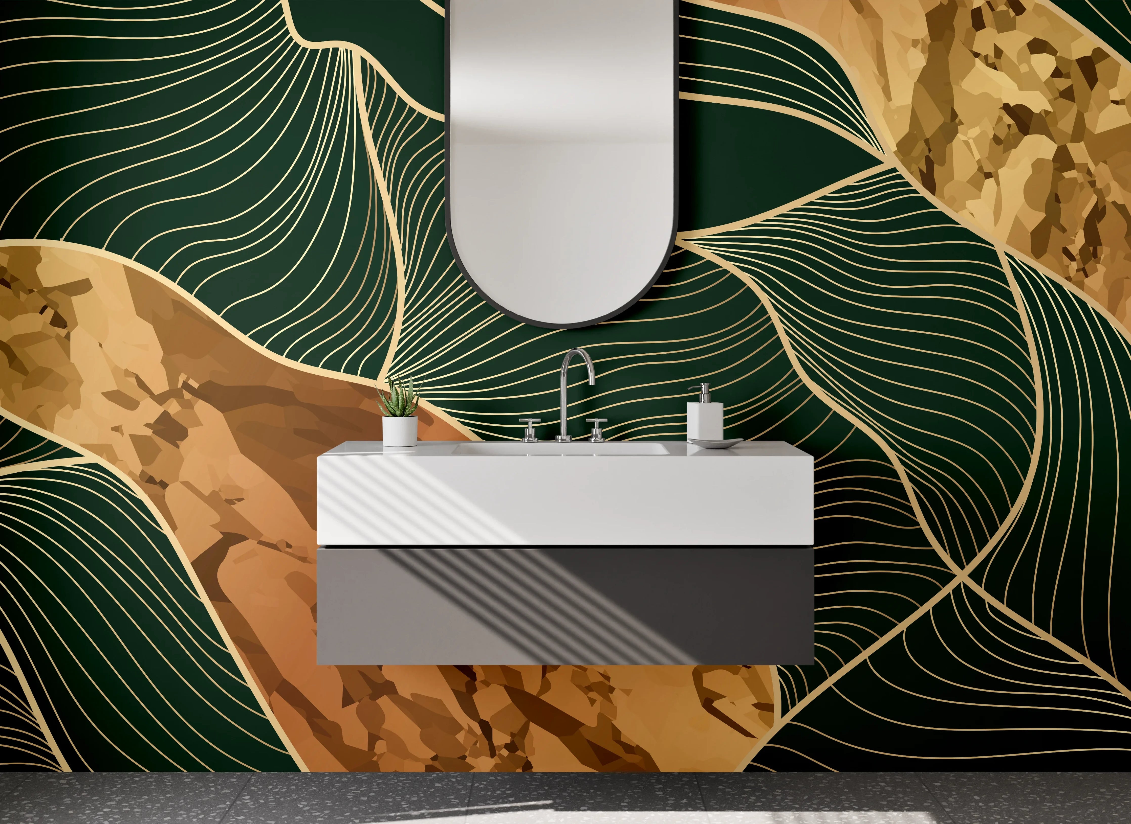 Waschbecken-Rückwand - Abstrakte Marmor-Optik in Gold-Braun