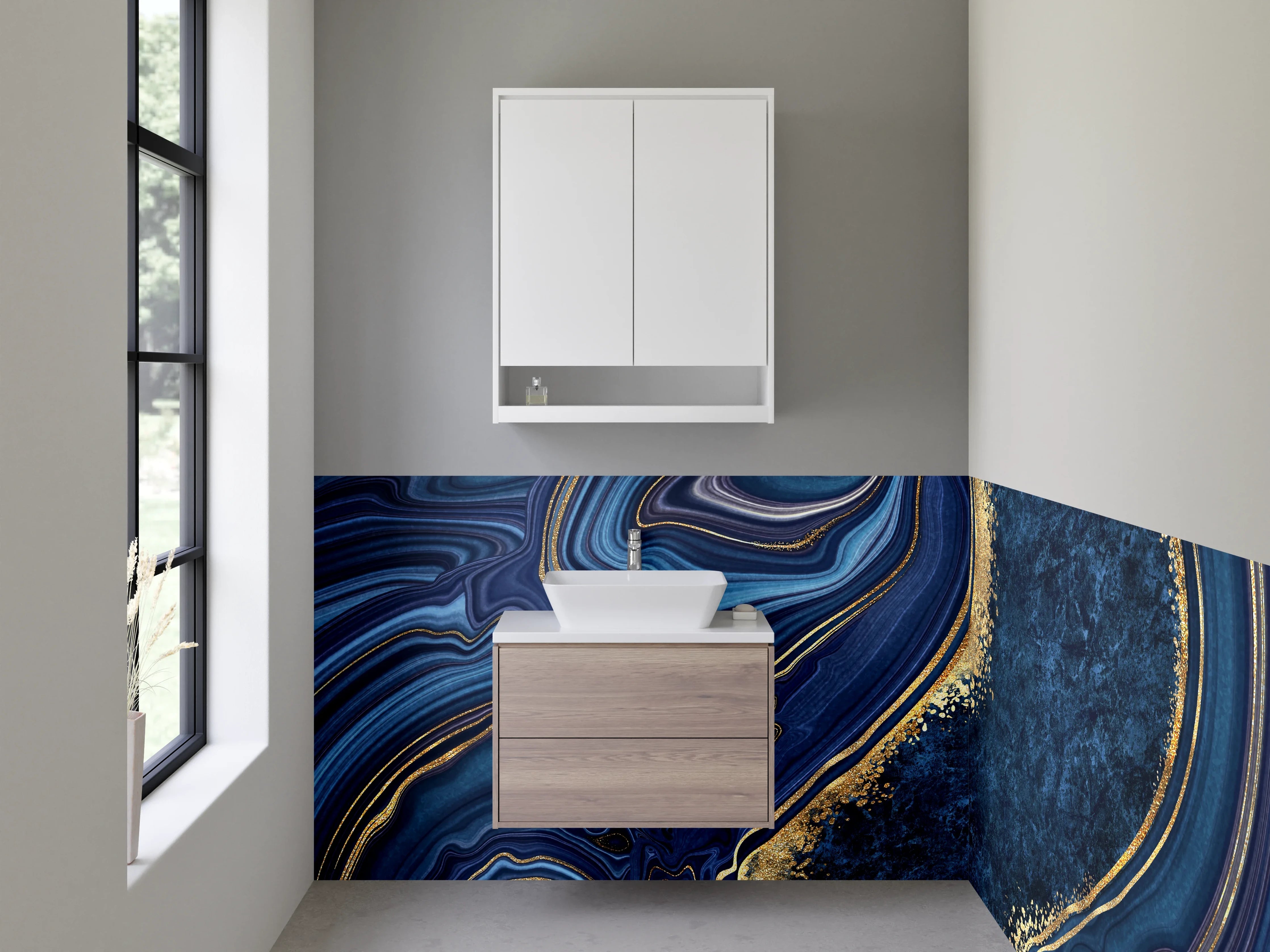 Waschbecken-Rückwand - Abstrakte Marmor-Optik mit Gold-Akzenten