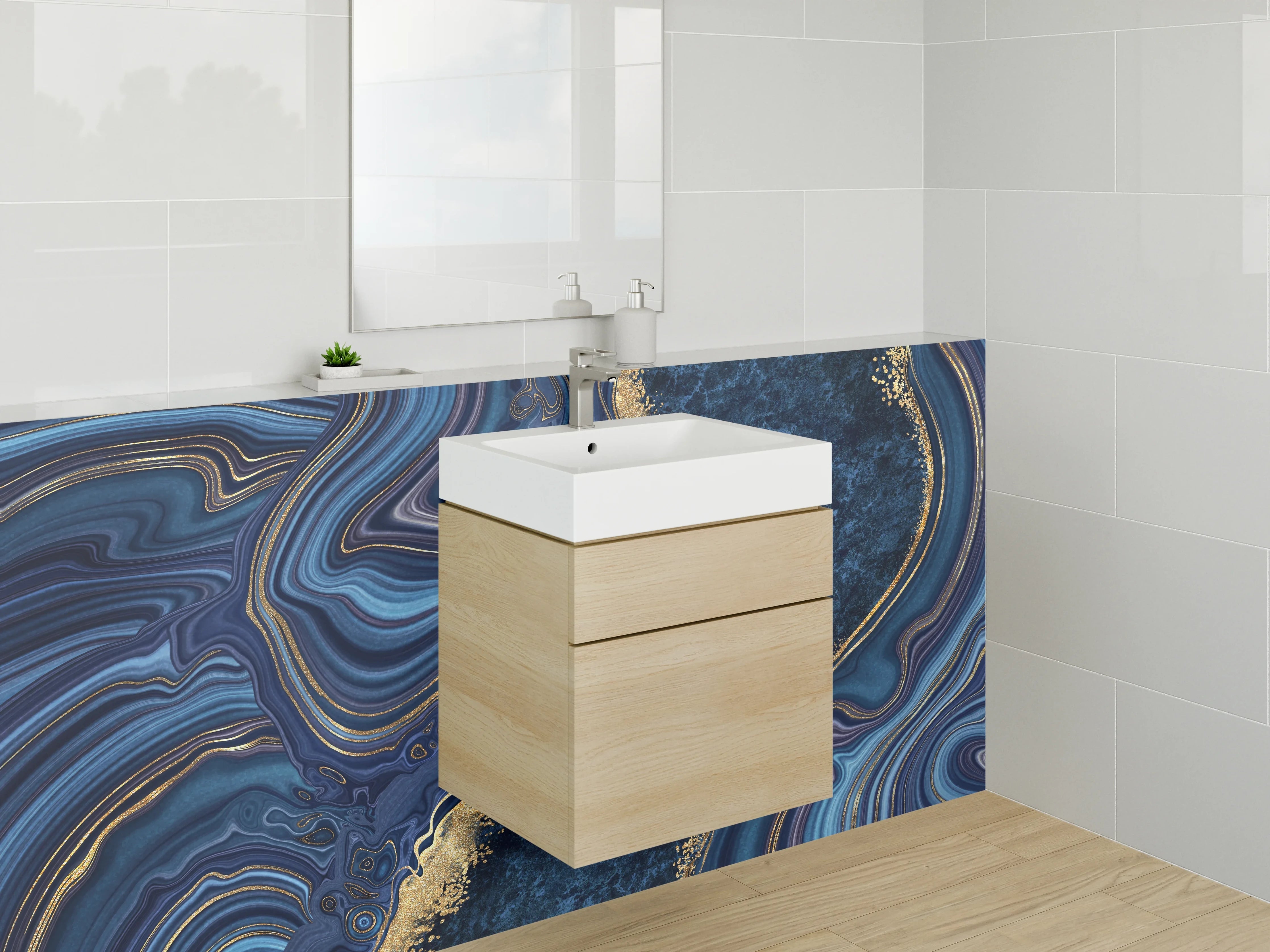 Waschbecken-Rückwand - Abstrakte Marmor-Optik mit Gold-Akzenten