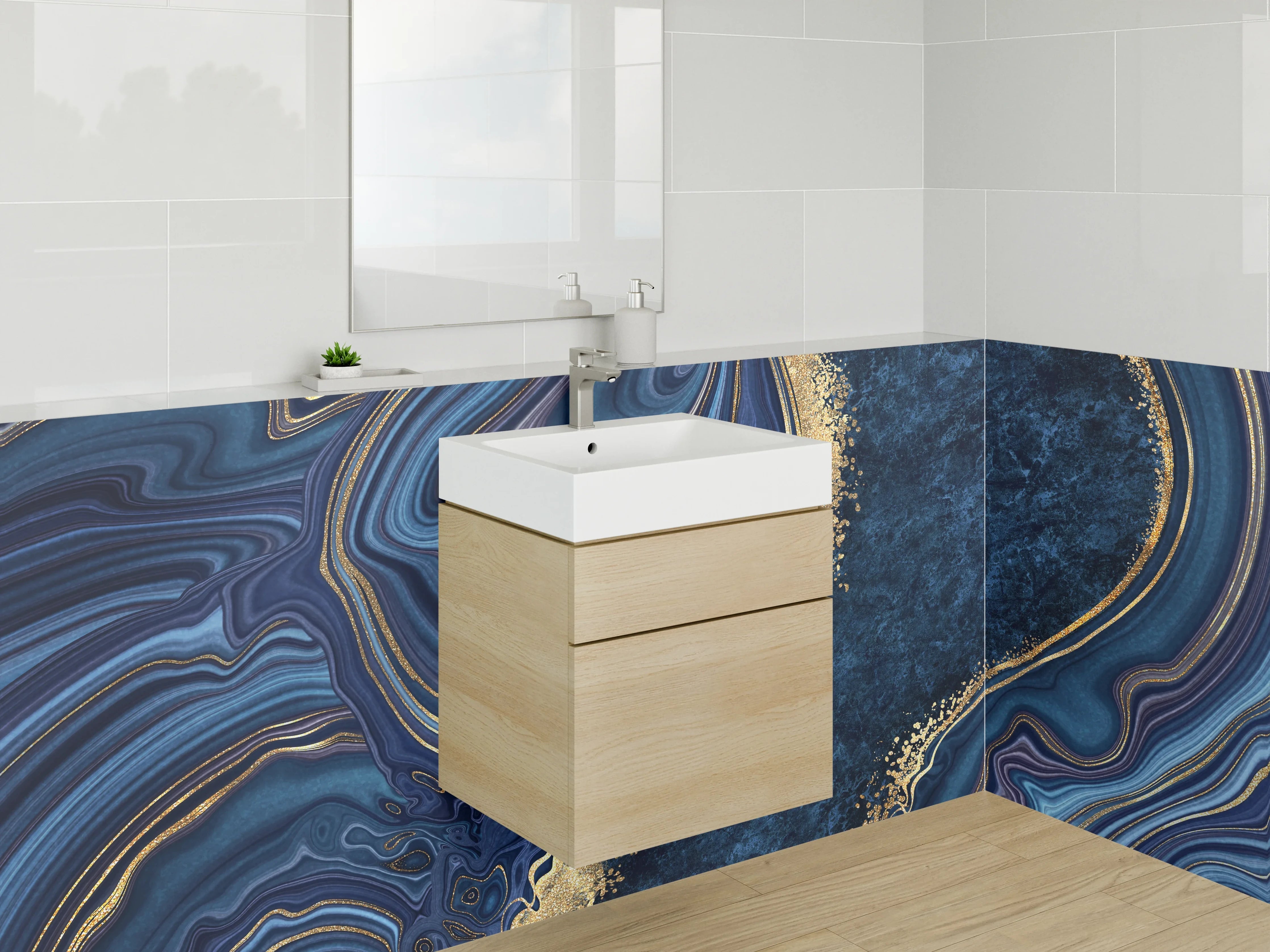 Waschbecken-Rückwand - Abstrakte Marmor-Optik mit Gold-Akzenten