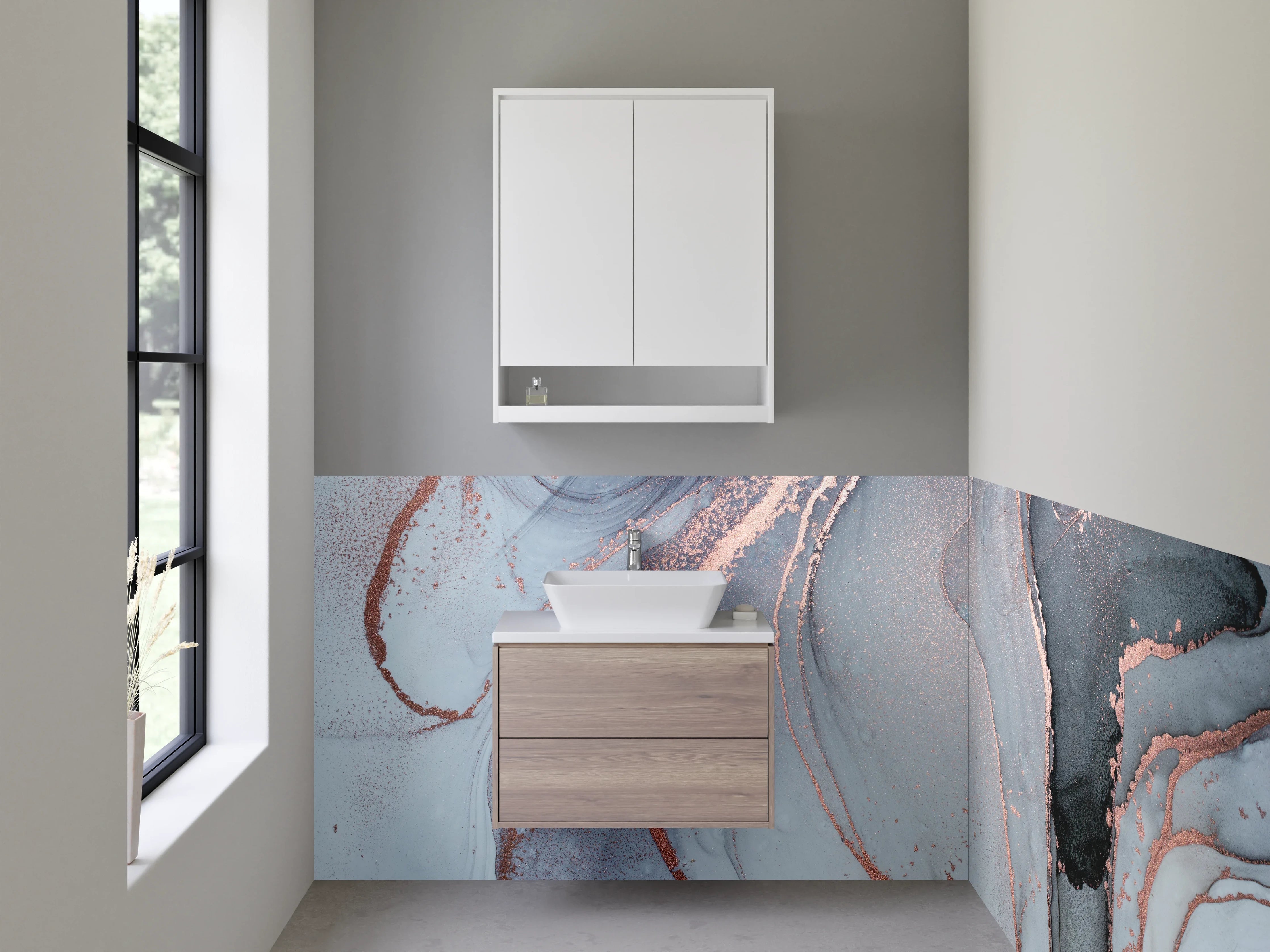 Waschbecken-Rückwand - Abstrakte Marmoroptik mit Metallic-Effekt