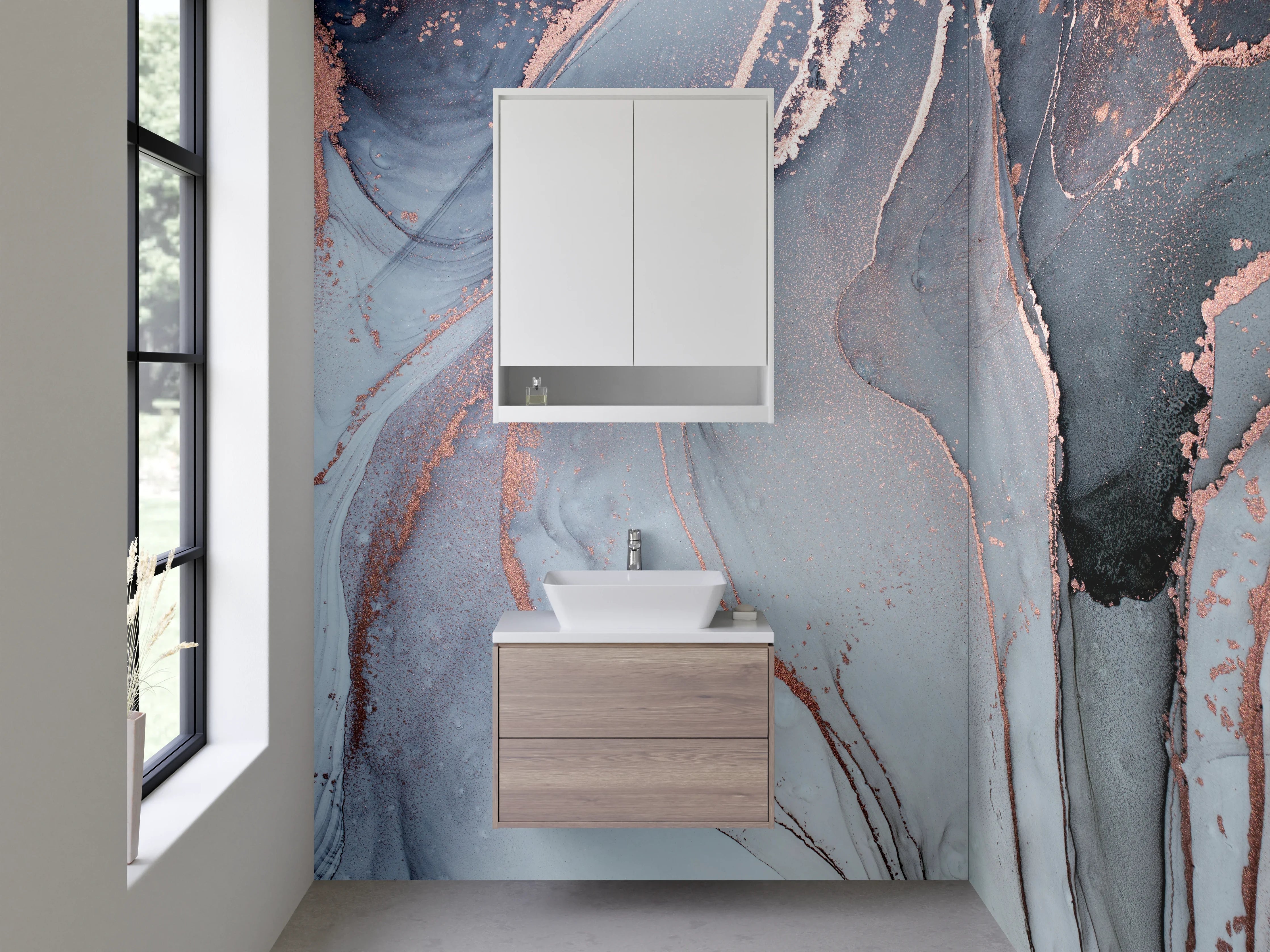 Waschbecken-Rückwand - Abstrakte Marmoroptik mit Metallic-Effekt
