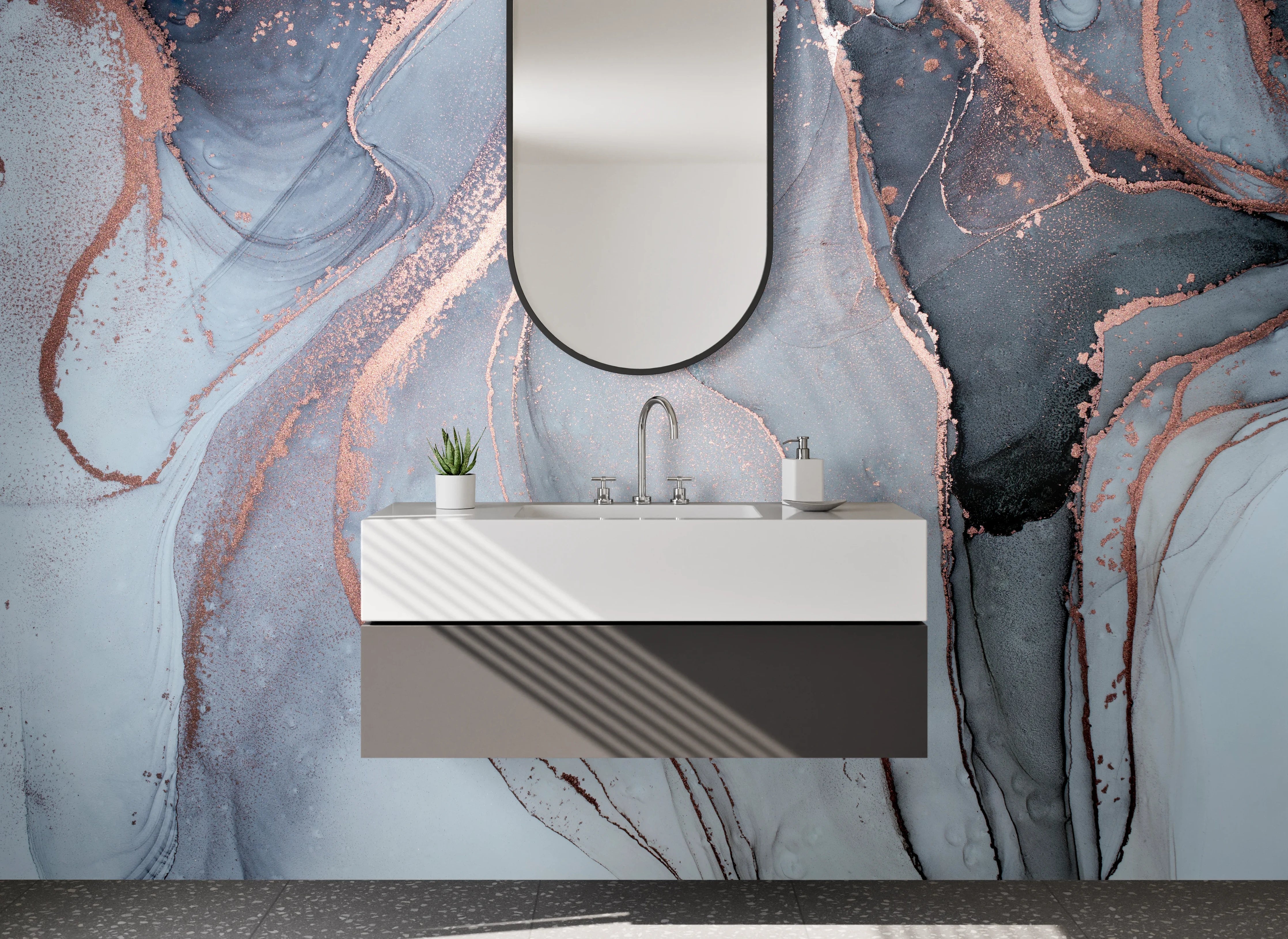 Waschbecken-Rückwand - Abstrakte Marmoroptik mit Metallic-Effekt