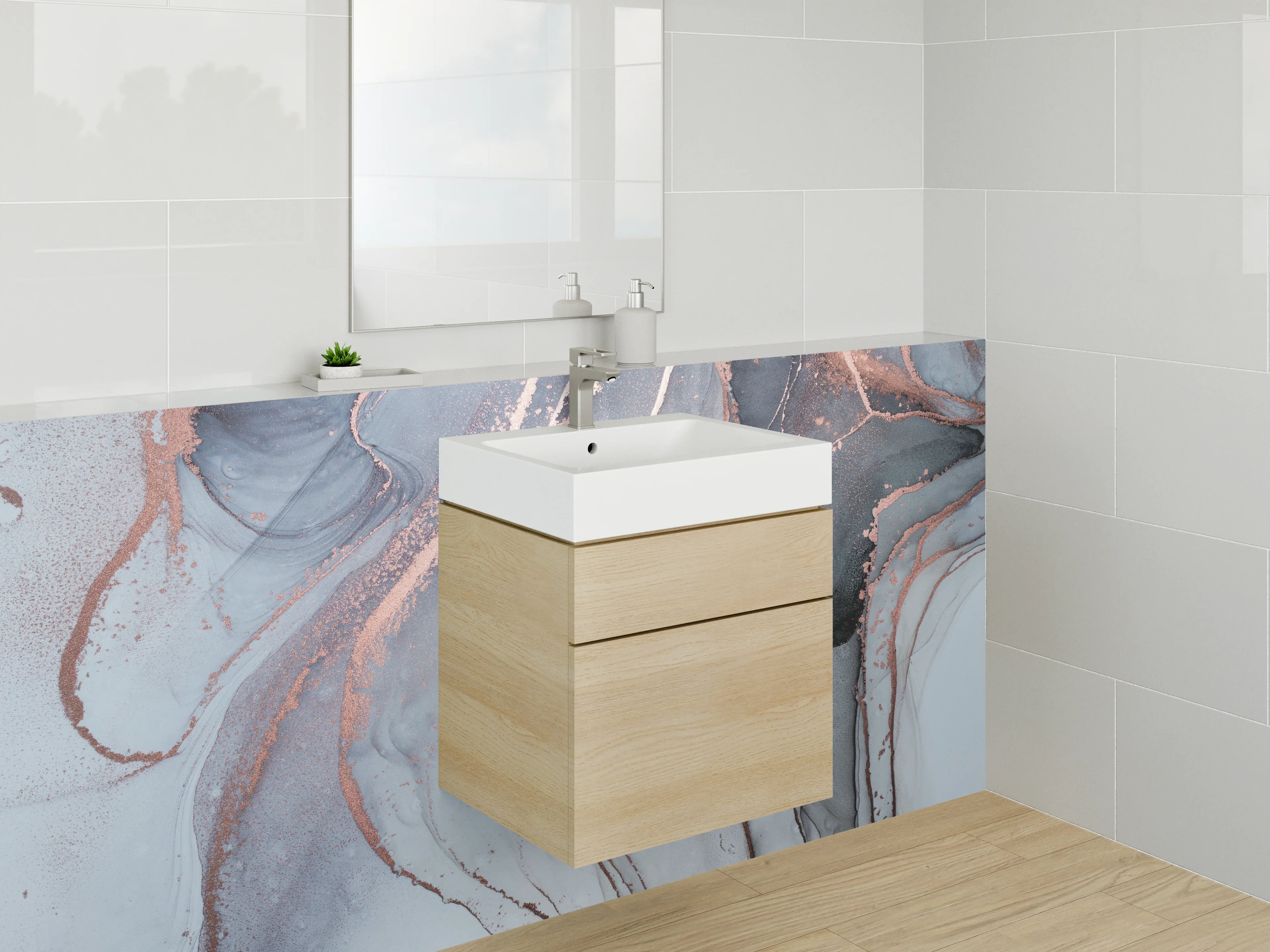 Waschbecken-Rückwand - Abstrakte Marmoroptik mit Metallic-Effekt