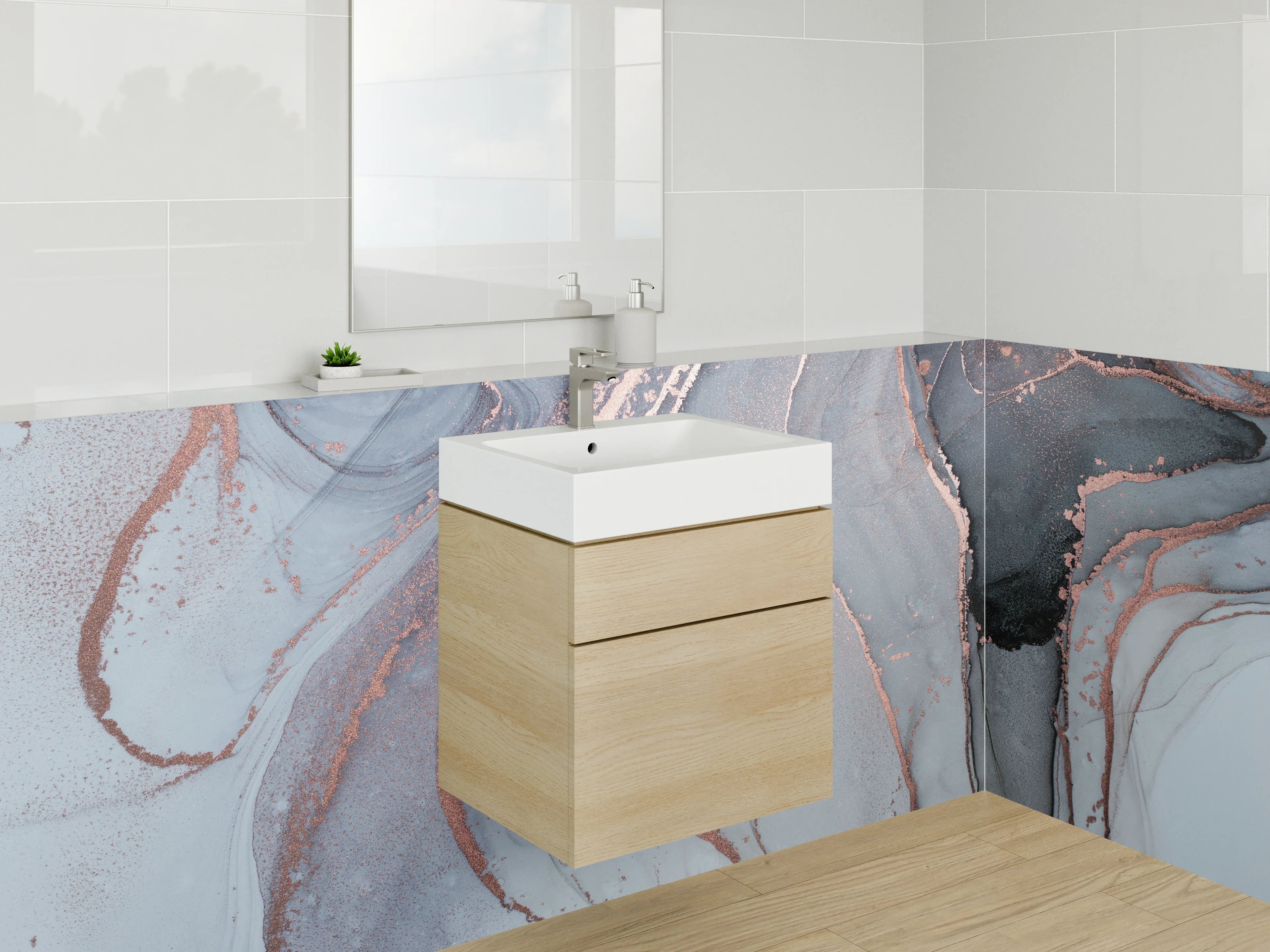 Waschbecken-Rückwand - Abstrakte Marmoroptik mit Metallic-Effekt