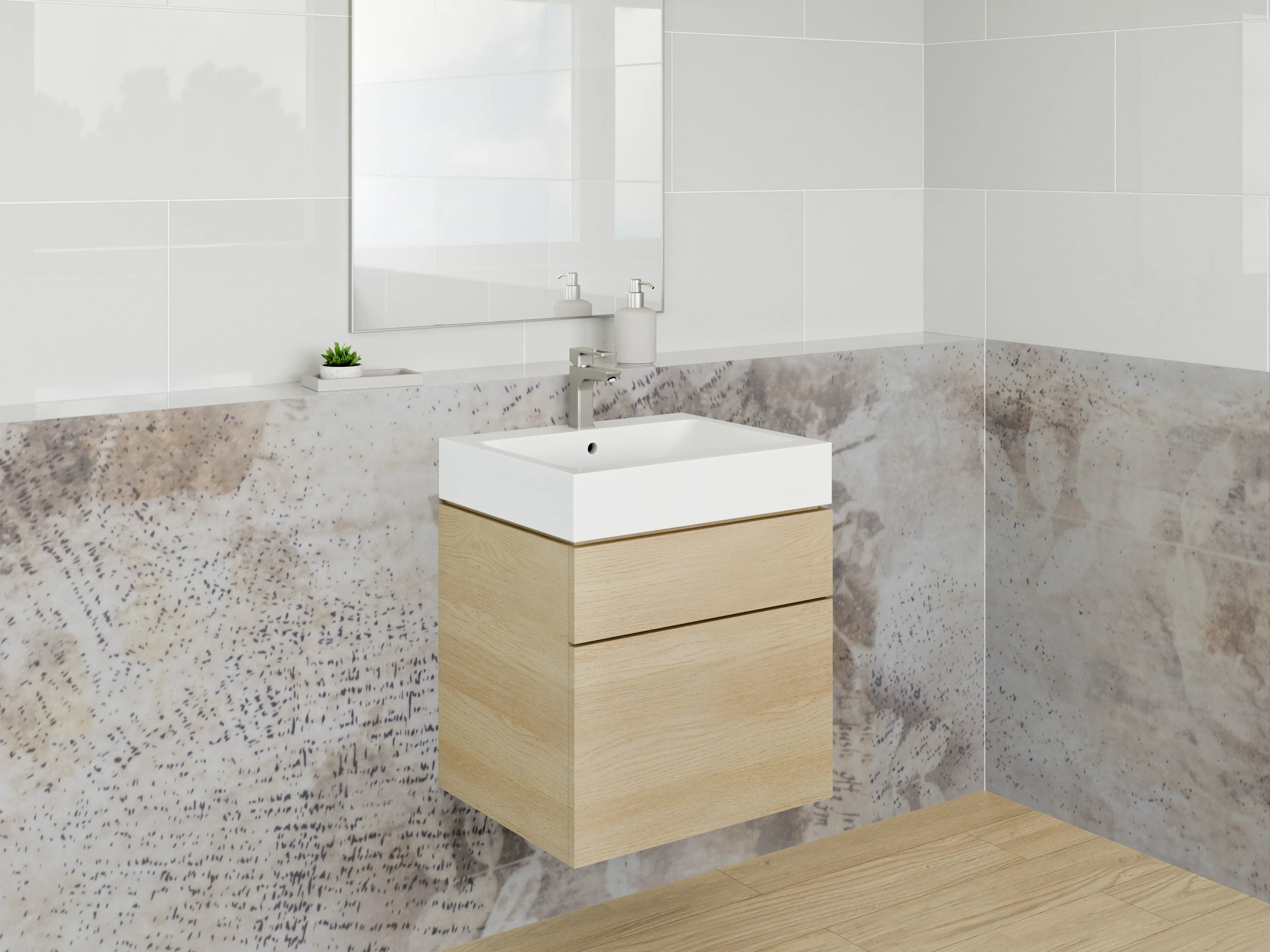 Waschbecken-Rückwand - Abstrakte Marmorstruktur Weiß Beige Braun