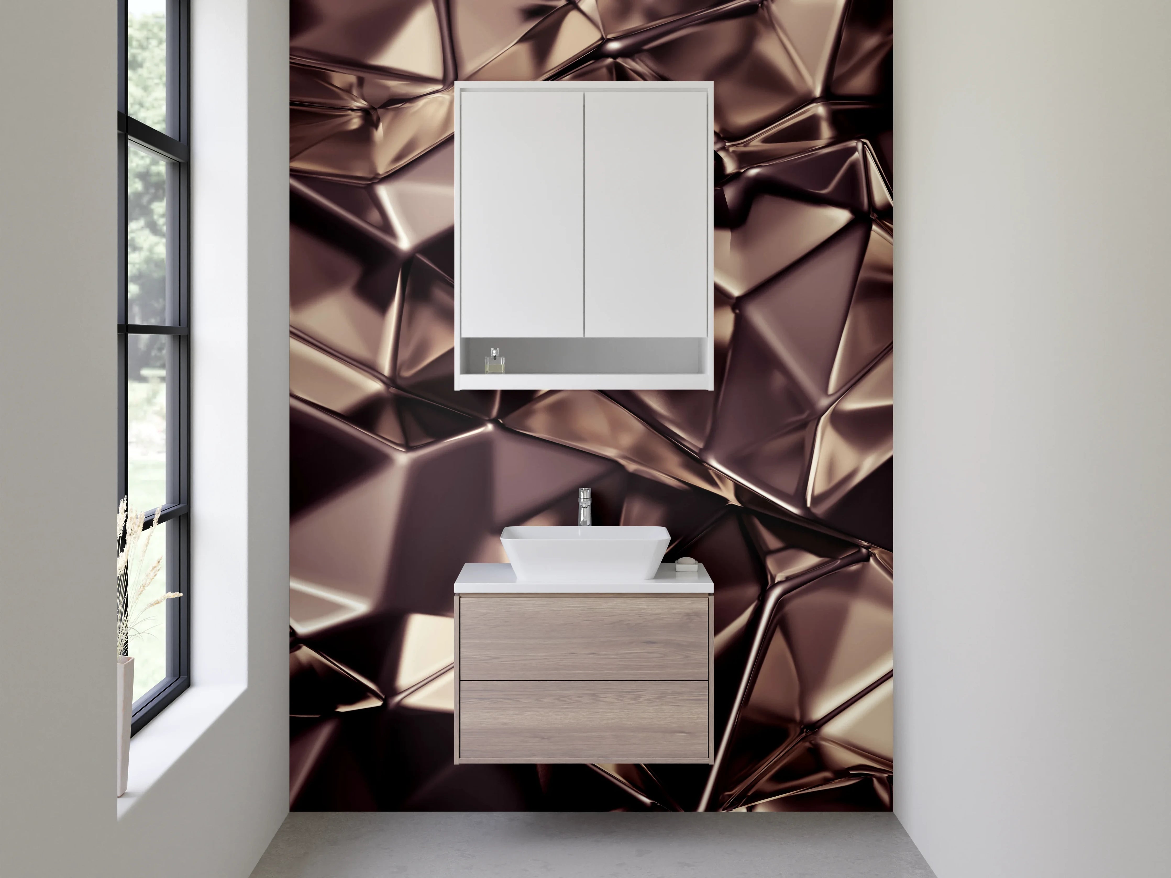 Waschbecken-Rückwand - Abstrakte Metalloptik 3D Fliesen