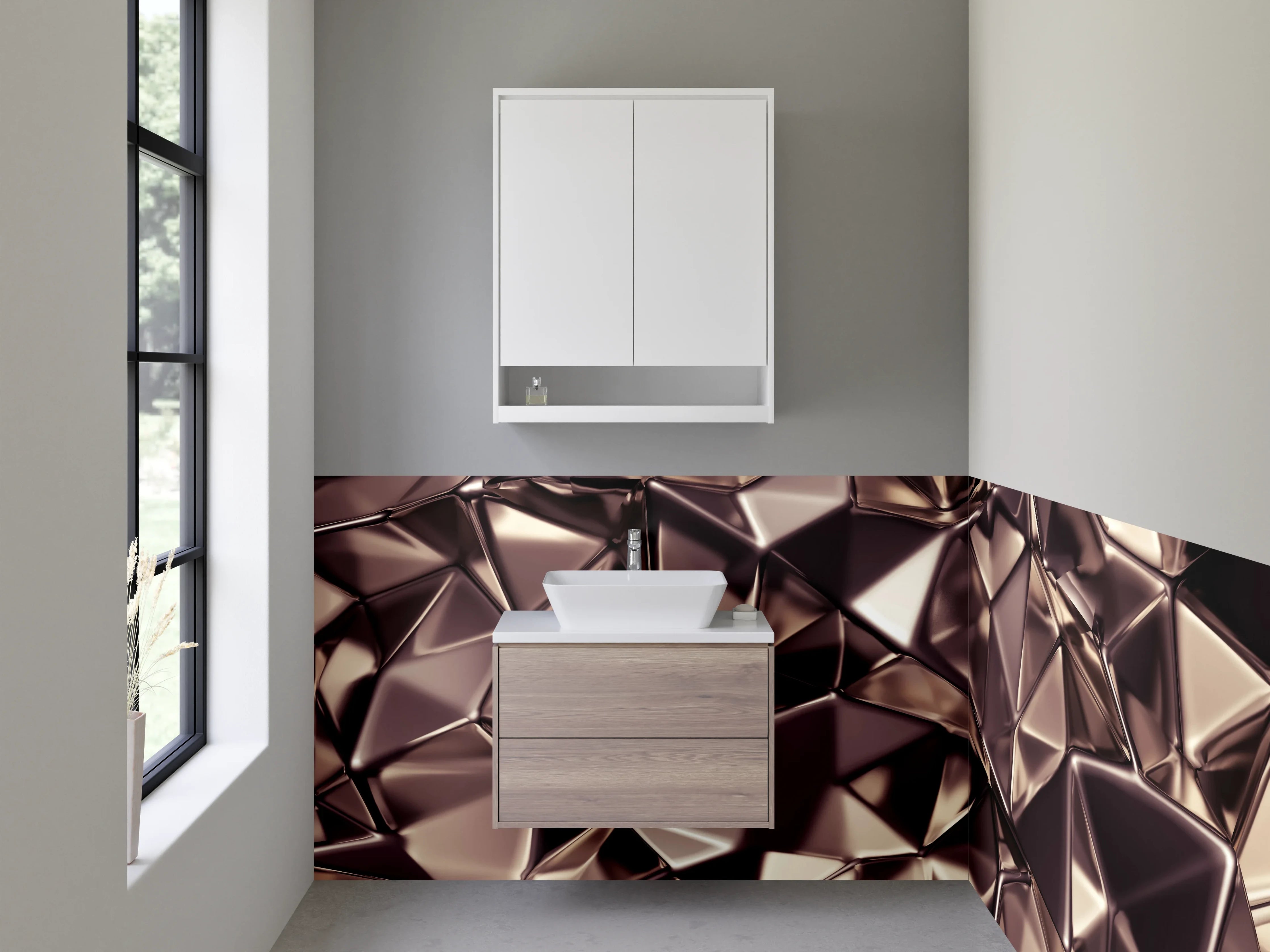 Waschbecken-Rückwand - Abstrakte Metalloptik 3D Fliesen