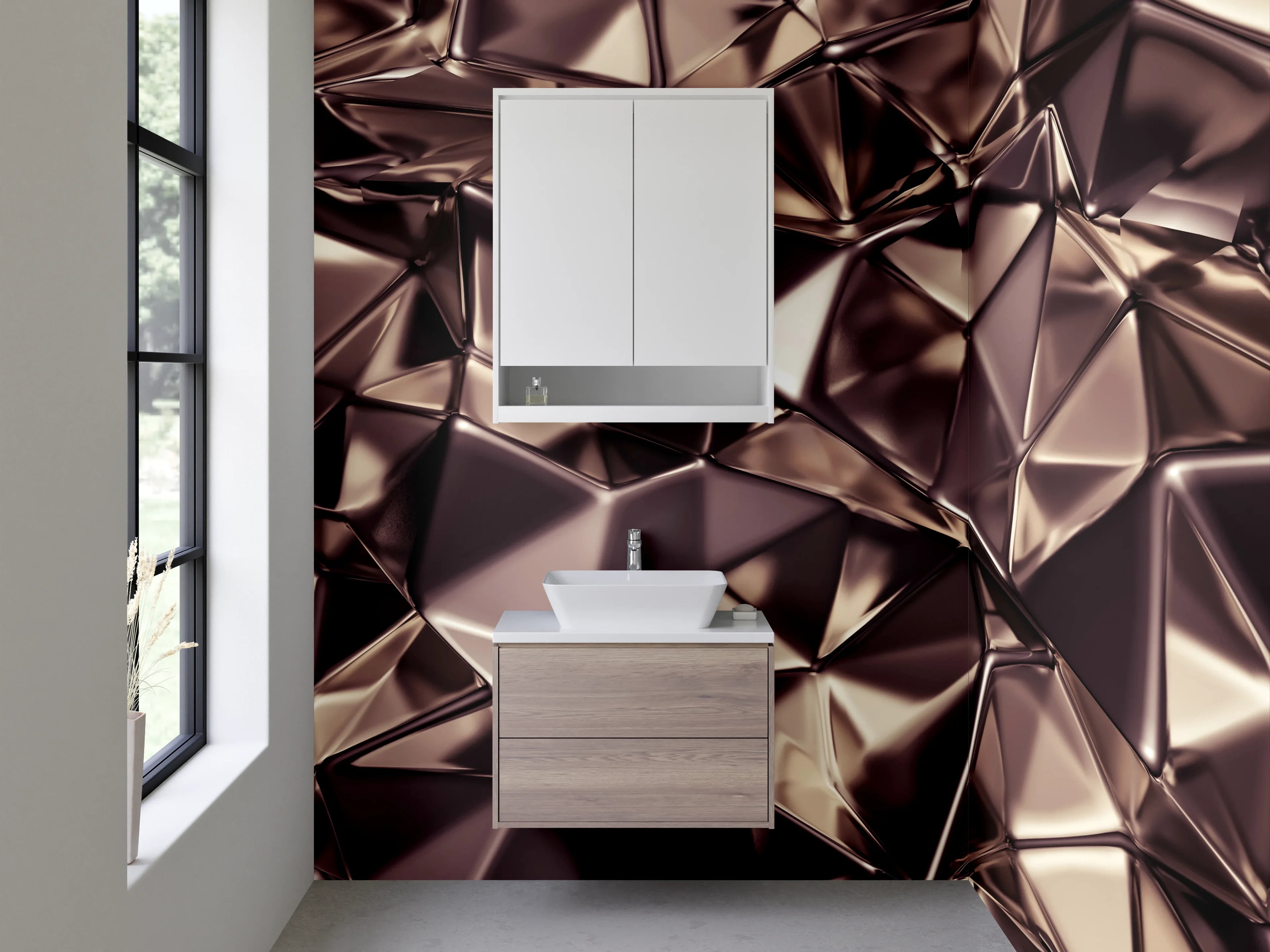 Waschbecken-Rückwand - Abstrakte Metalloptik 3D Fliesen